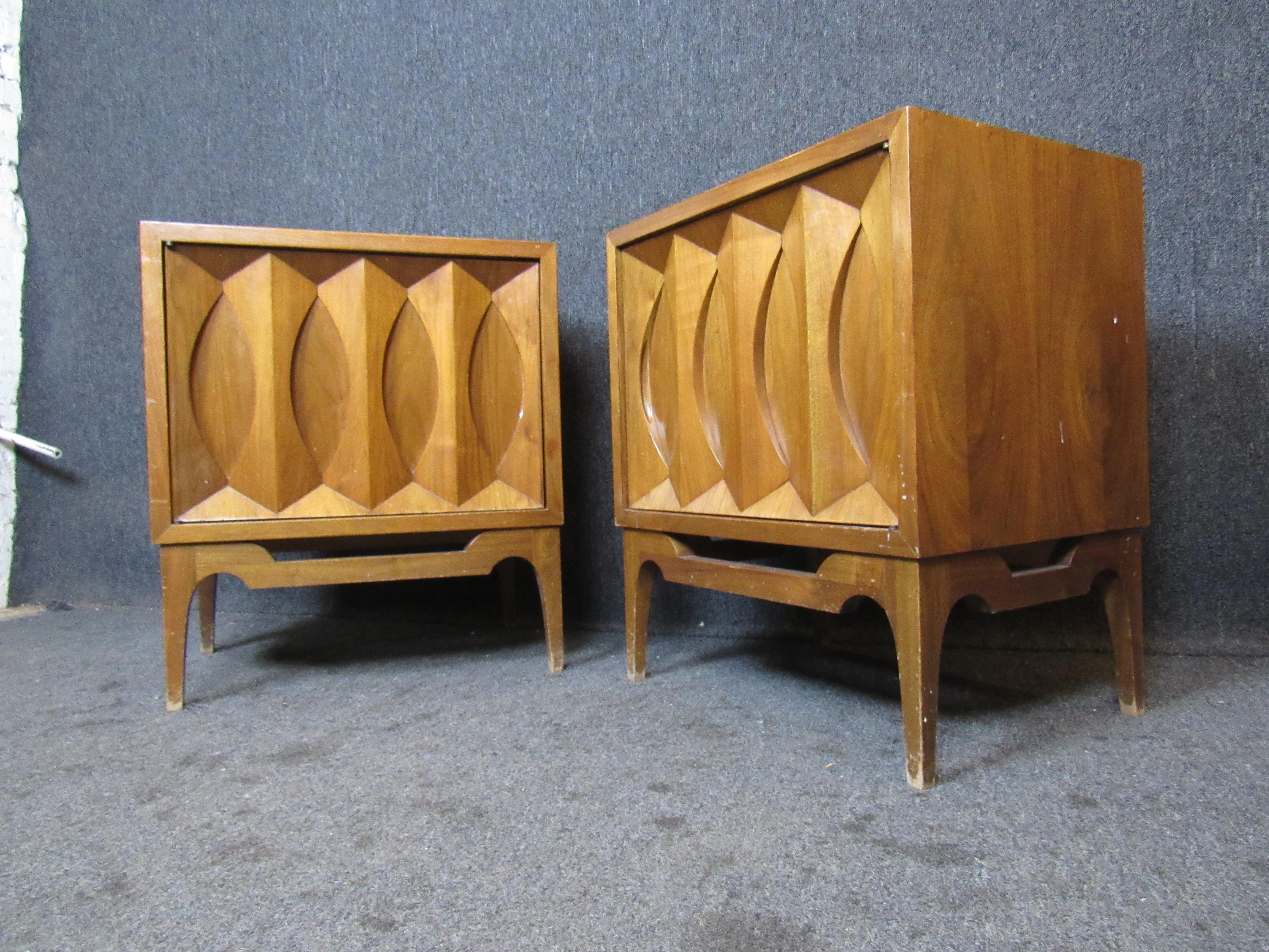 Mid-Century Modern Midcentury Vintage Sculpted Walnut Nightstands For Sale