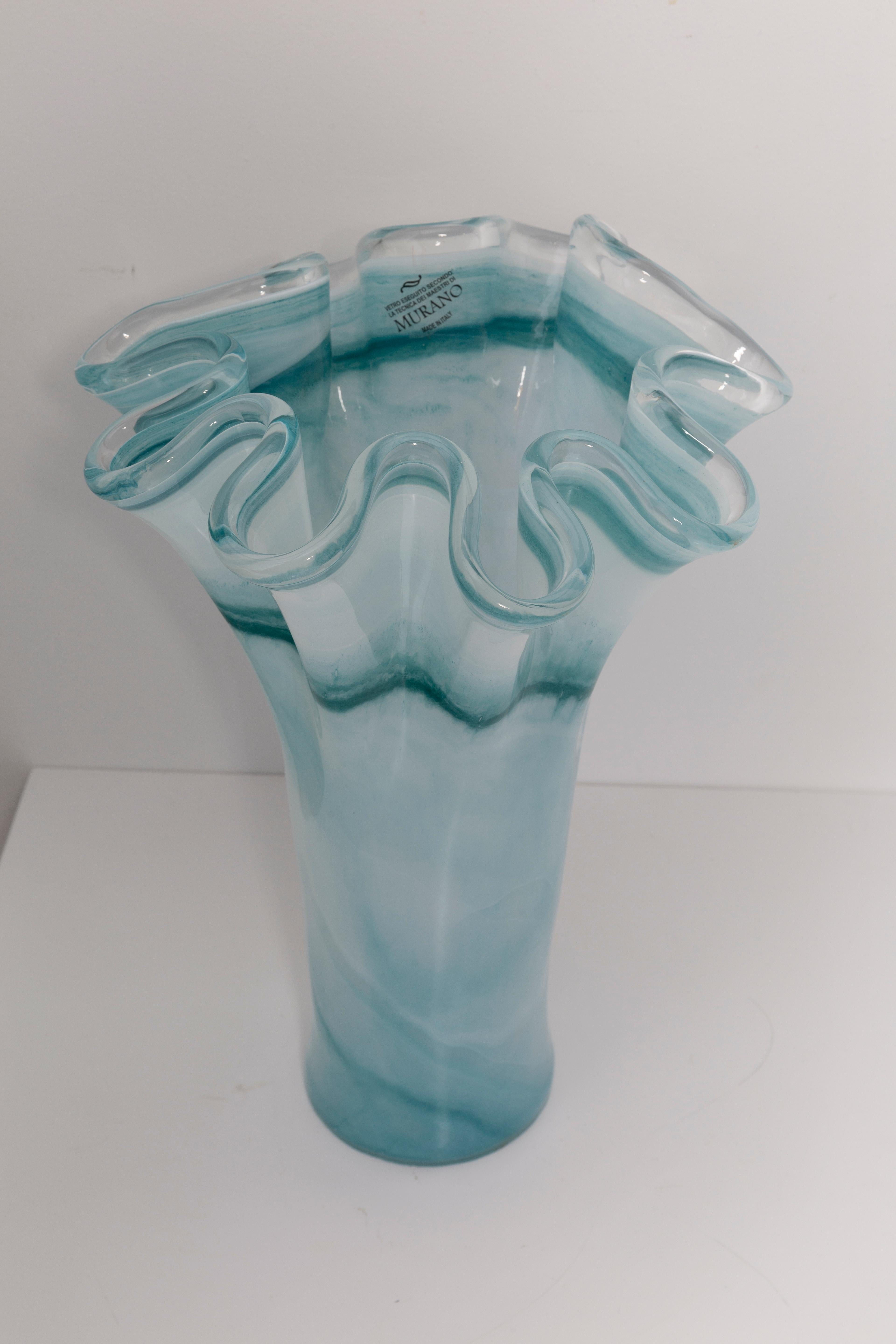 Mid-Century Modern Mid Century Vintage Sea Green Big Murano Glass Vase, Italy, 2000s