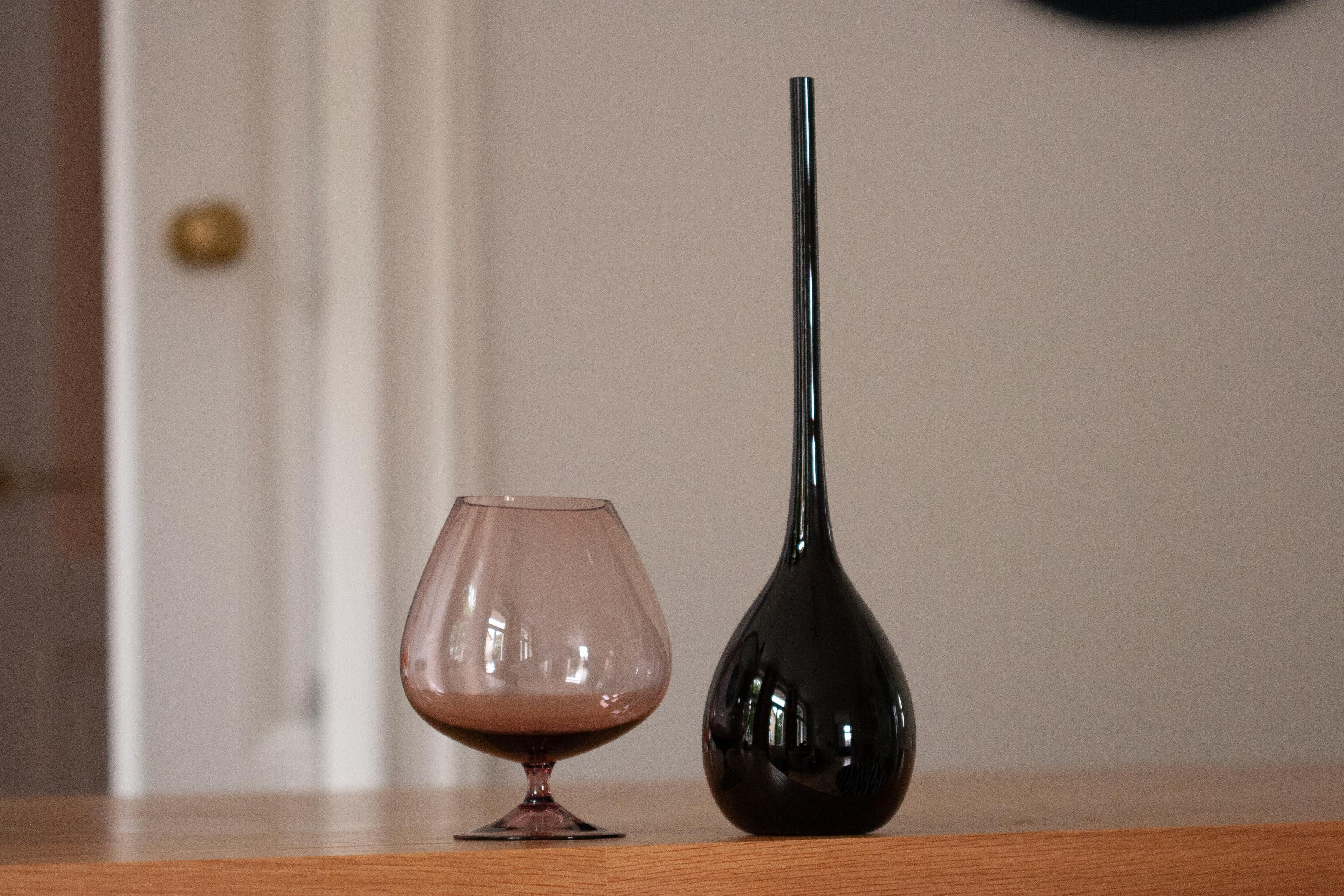 20th Century Mid Century Vintage Slim Black Decorative Glass Vase, Europe, 1960s For Sale