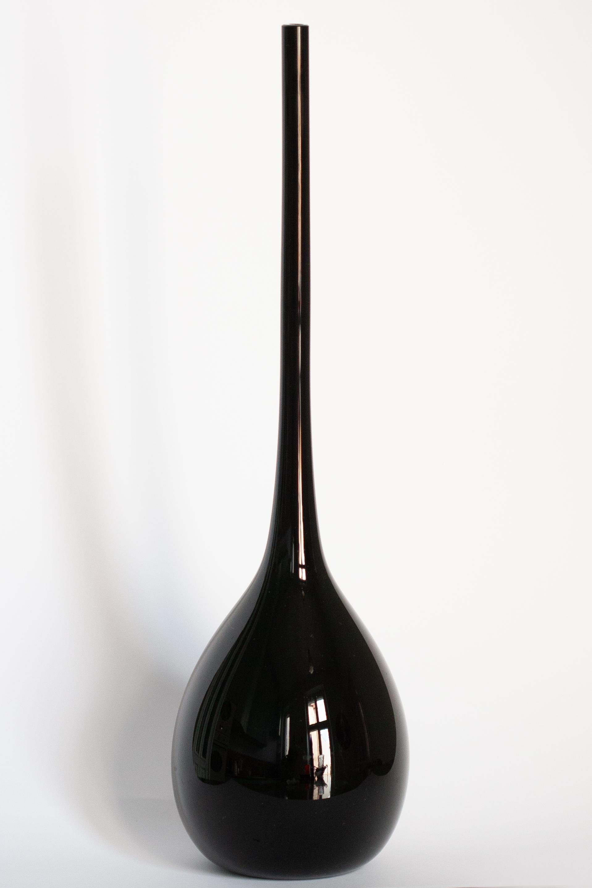 Mid Century Vintage Slim Black Decorative Glass Vase, Europe, 1960s For Sale 2