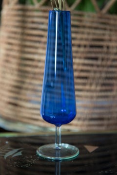 Mid Century Vintage Slim Blue Decorative Glass Vase, Europe, 1960s