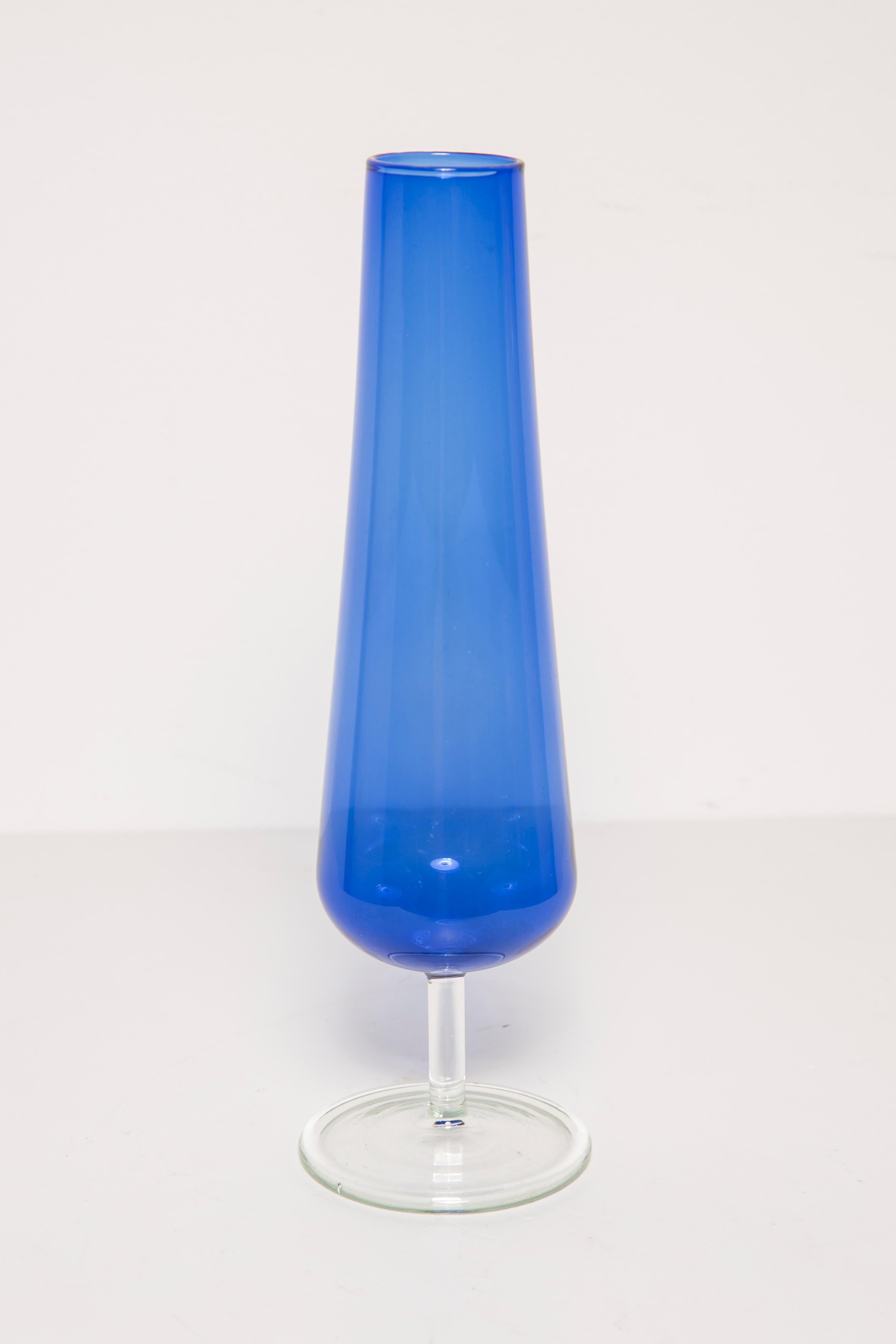 Mid Century Vintage Slim Blue Decorative Glass Vase, Europe, 1960s For Sale 1