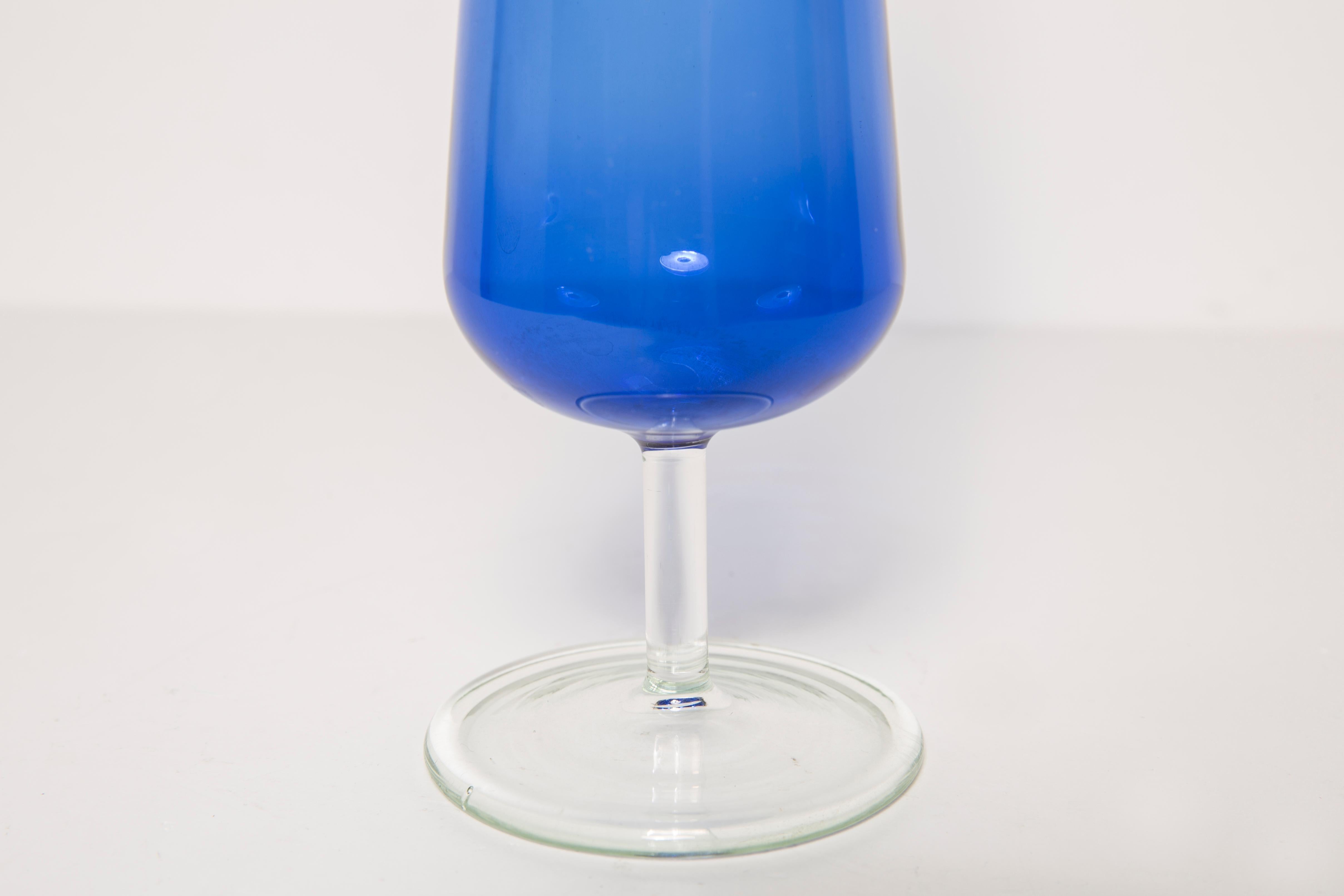 Mid Century Vintage Slim Blue Decorative Glass Vase, Europe, 1960s For Sale 2