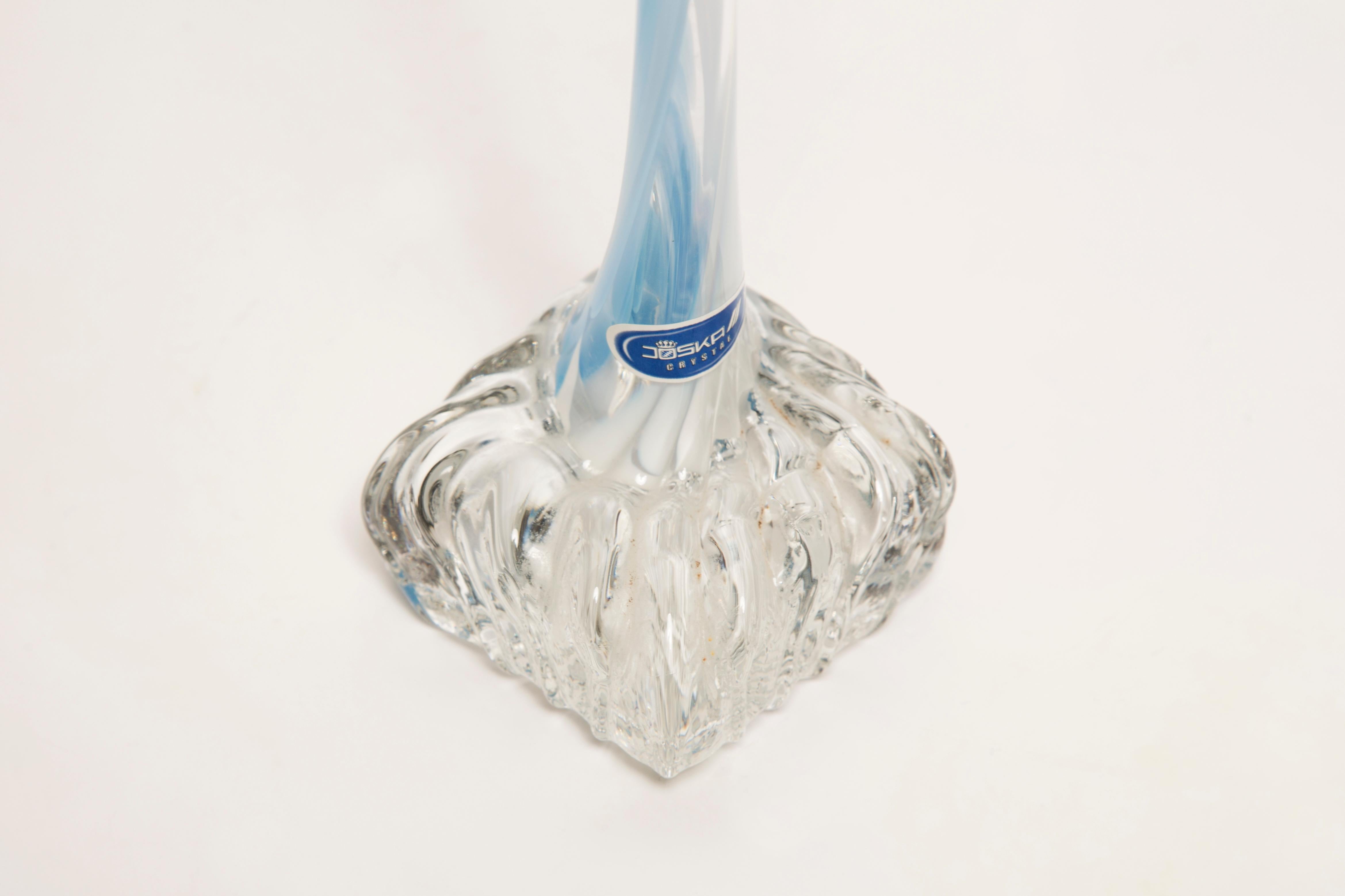 Midcentury Vintage Slim Blue Decorative Glass Vase, Europe, 1960s For Sale 3