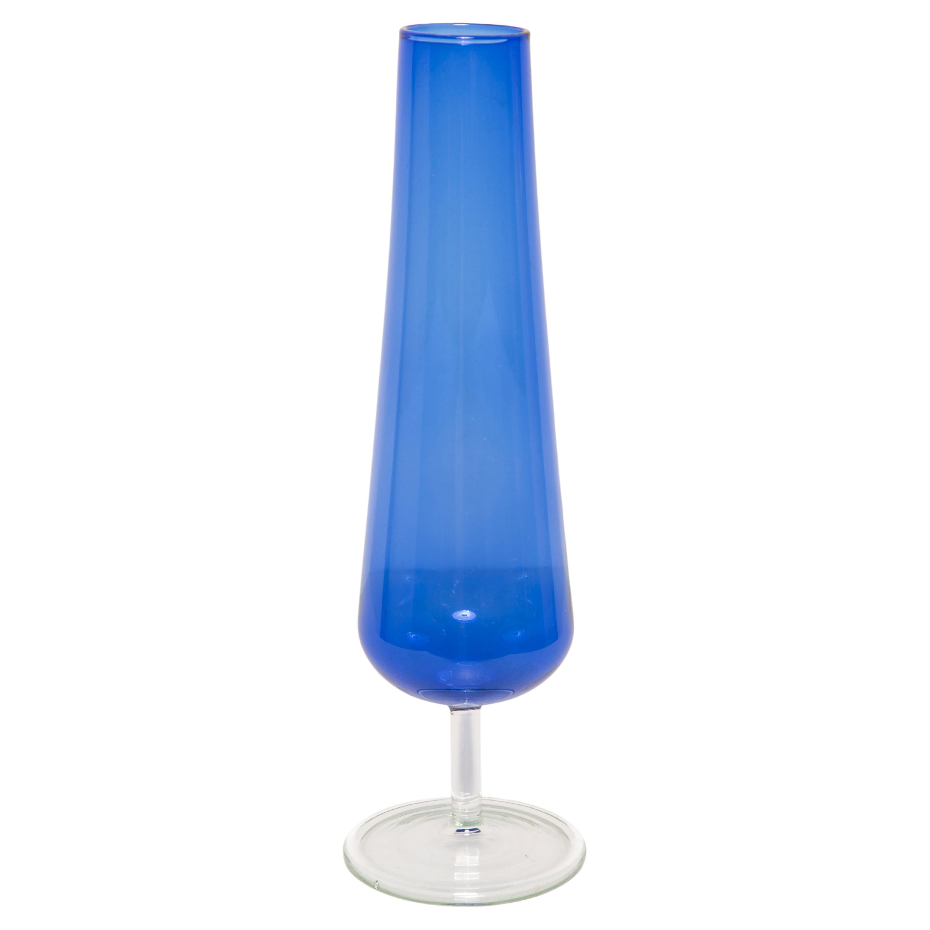Mid Century Vintage Slim Blue Decorative Glass Vase, Europe, 1960s