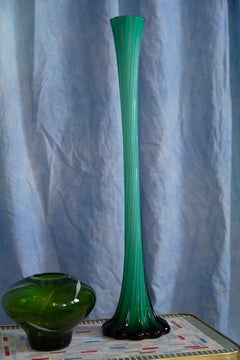 Mid Century Vintage Slim High Green Decorative Glass Vase, Europe, 1960s