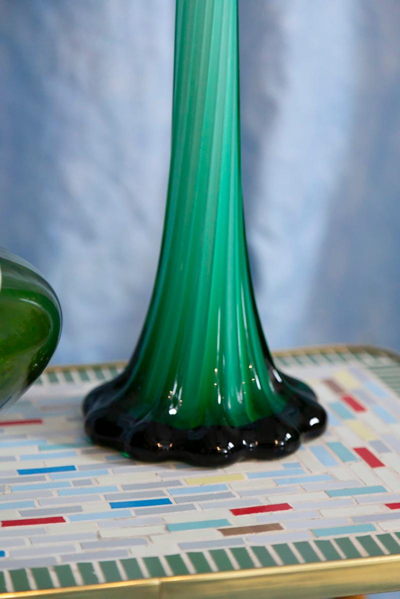 Mid-Century Modern Mid Century Vintage Slim High Green Decorative Glass Vase, Europe, 1960s For Sale