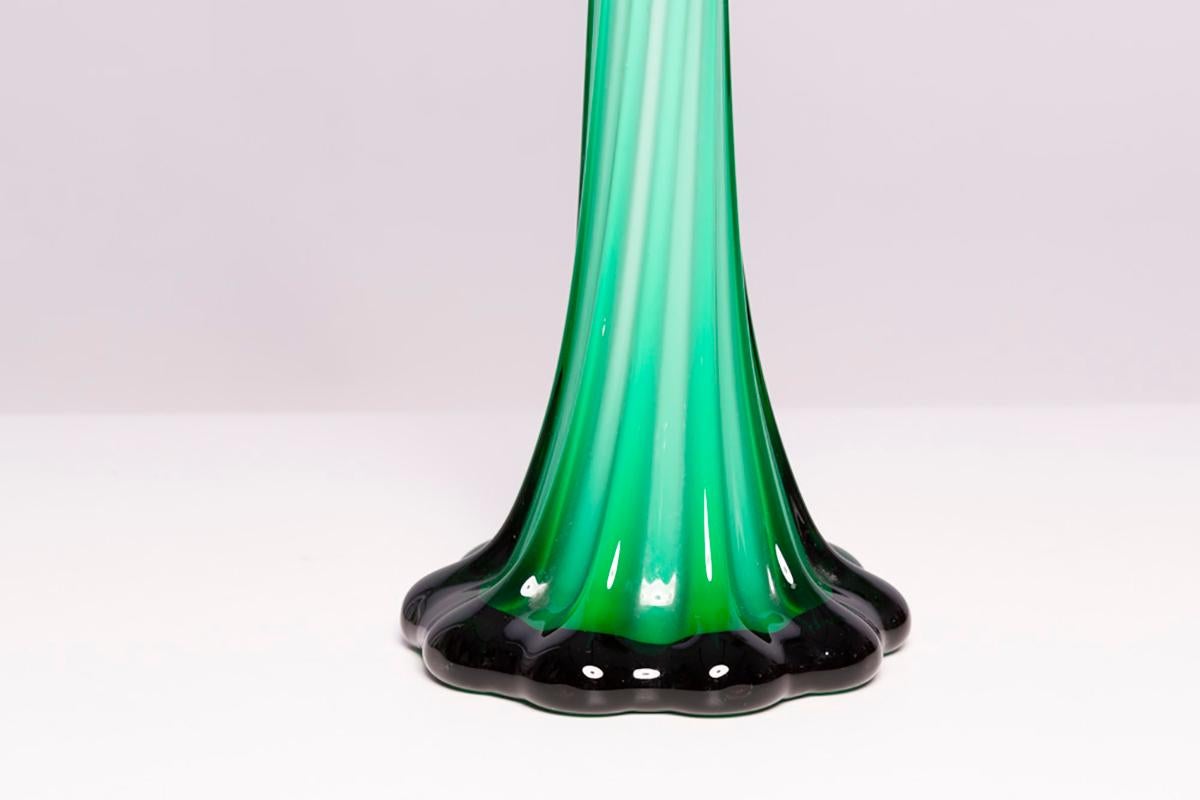 Mid Century Vintage Slim High Green Decorative Glass Vase, Europe, 1960s For Sale 1