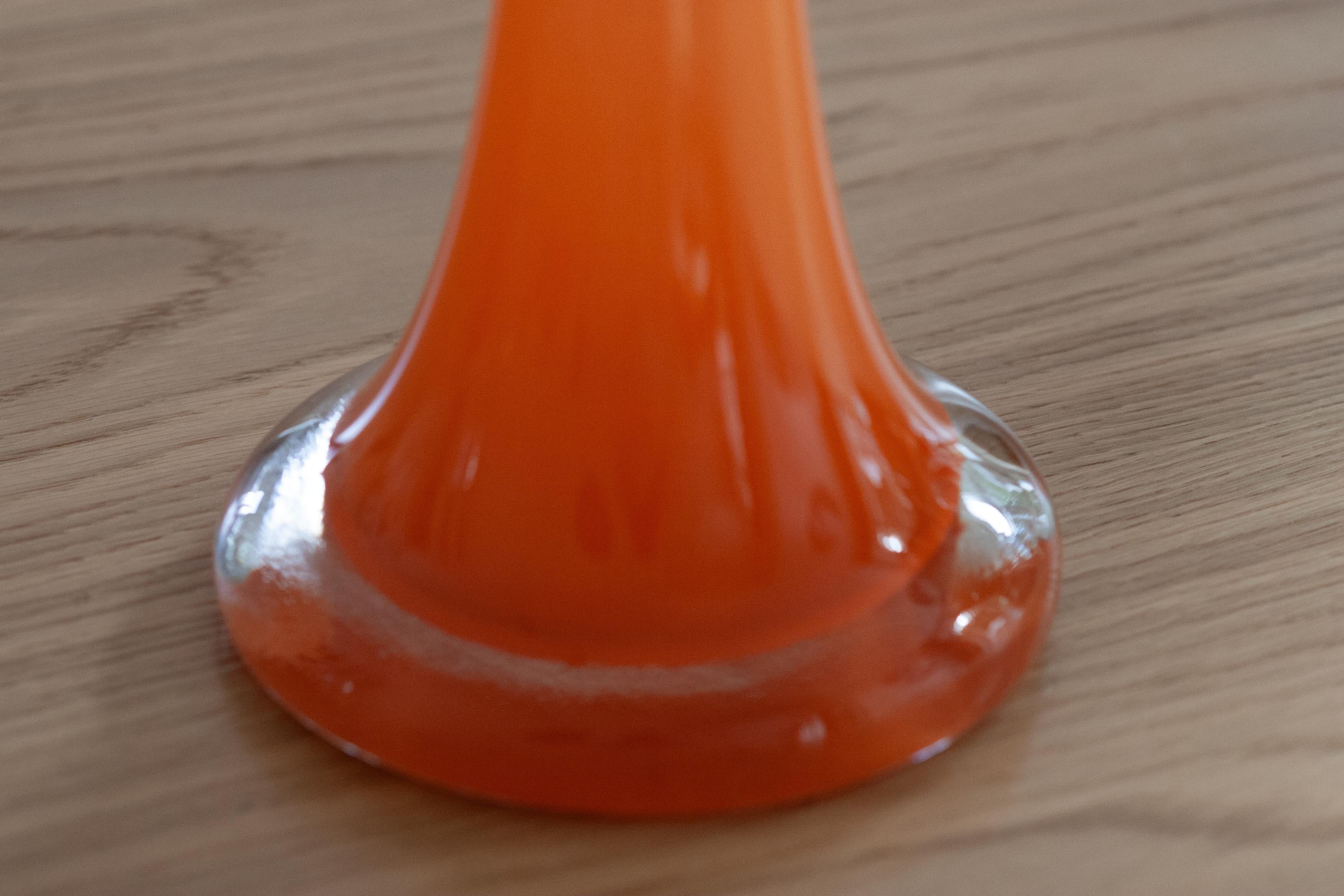 Mid Century Vintage Slim High Orange Decorative Glass Vase, Europe, 1960s For Sale 7