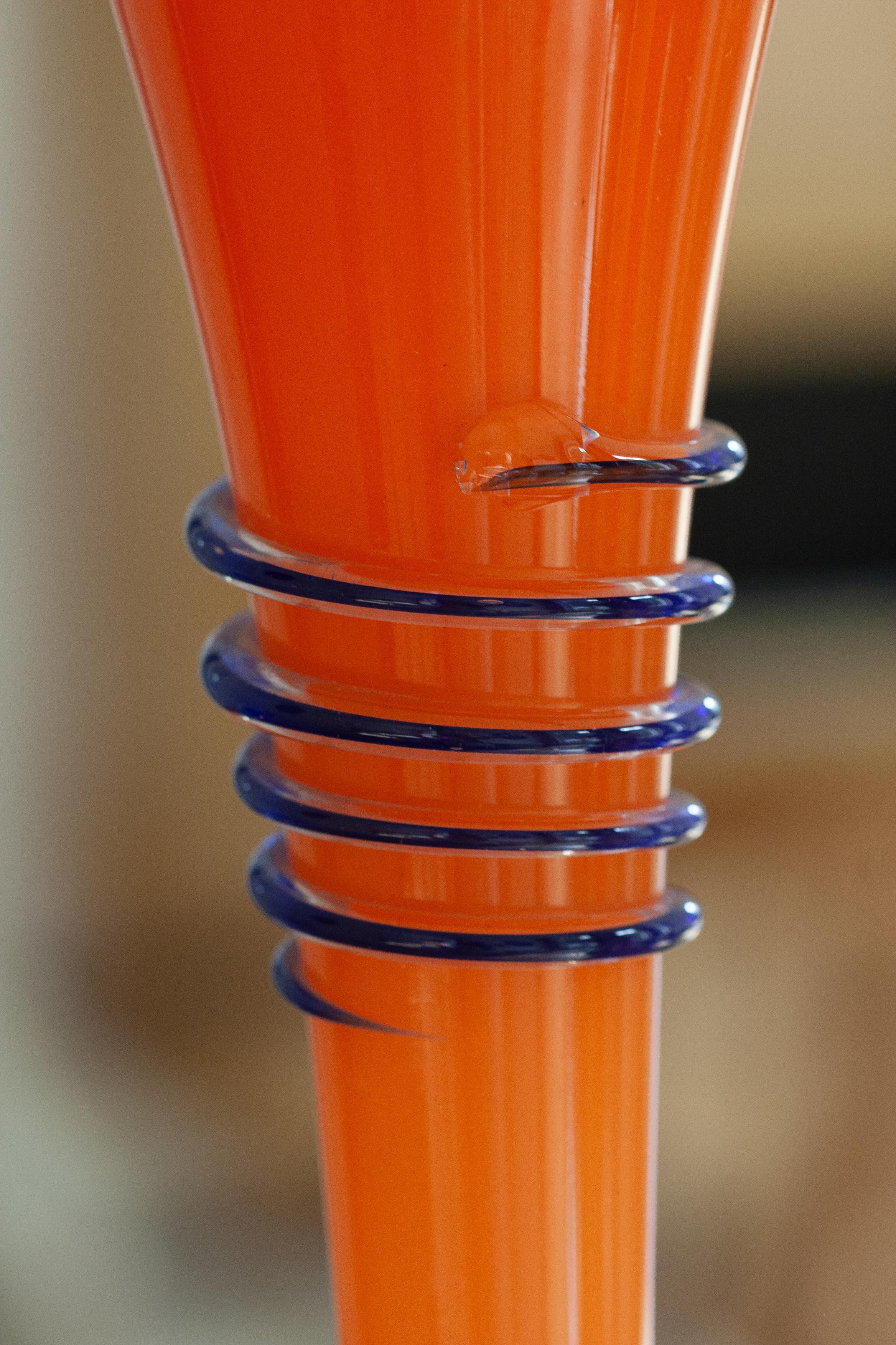 Mid Century Vintage Slim High Orange Decorative Glass Vase, Europe, 1960s For Sale 8