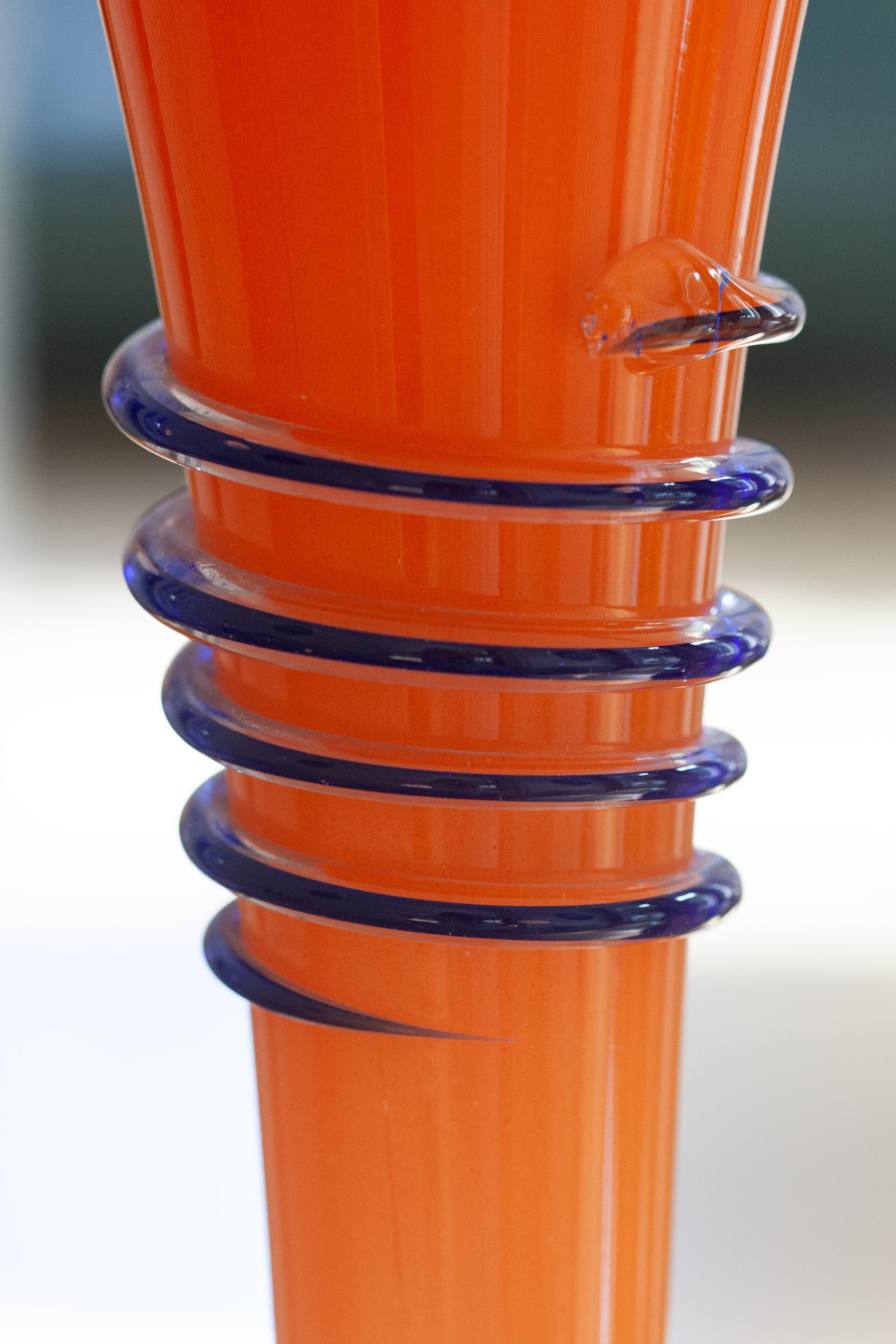 Mid Century Vintage Slim High Orange Decorative Glass Vase, Europe, 1960s For Sale 9