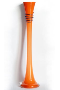 Mid Century Vintage Slim High Orange Decorative Glass Vase, Europe, 1960s