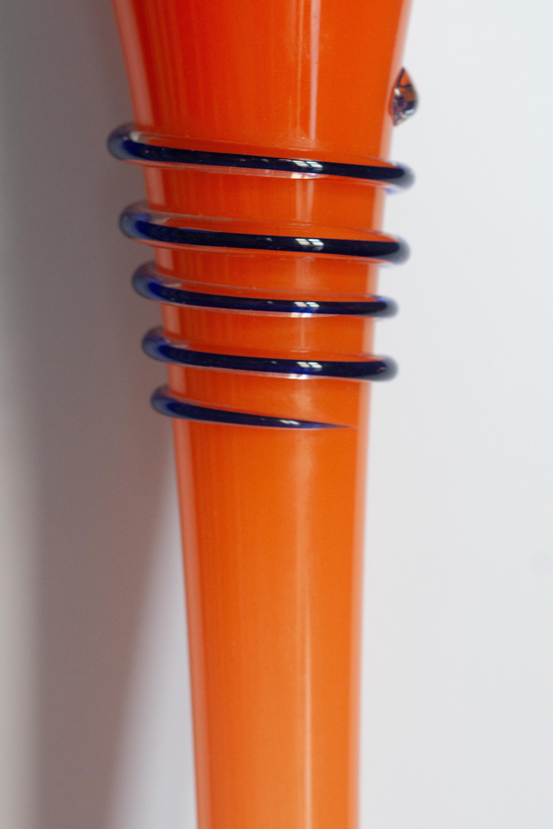 Mid-Century Modern Mid Century Vintage Slim High Orange Decorative Glass Vase, Europe, 1960s For Sale