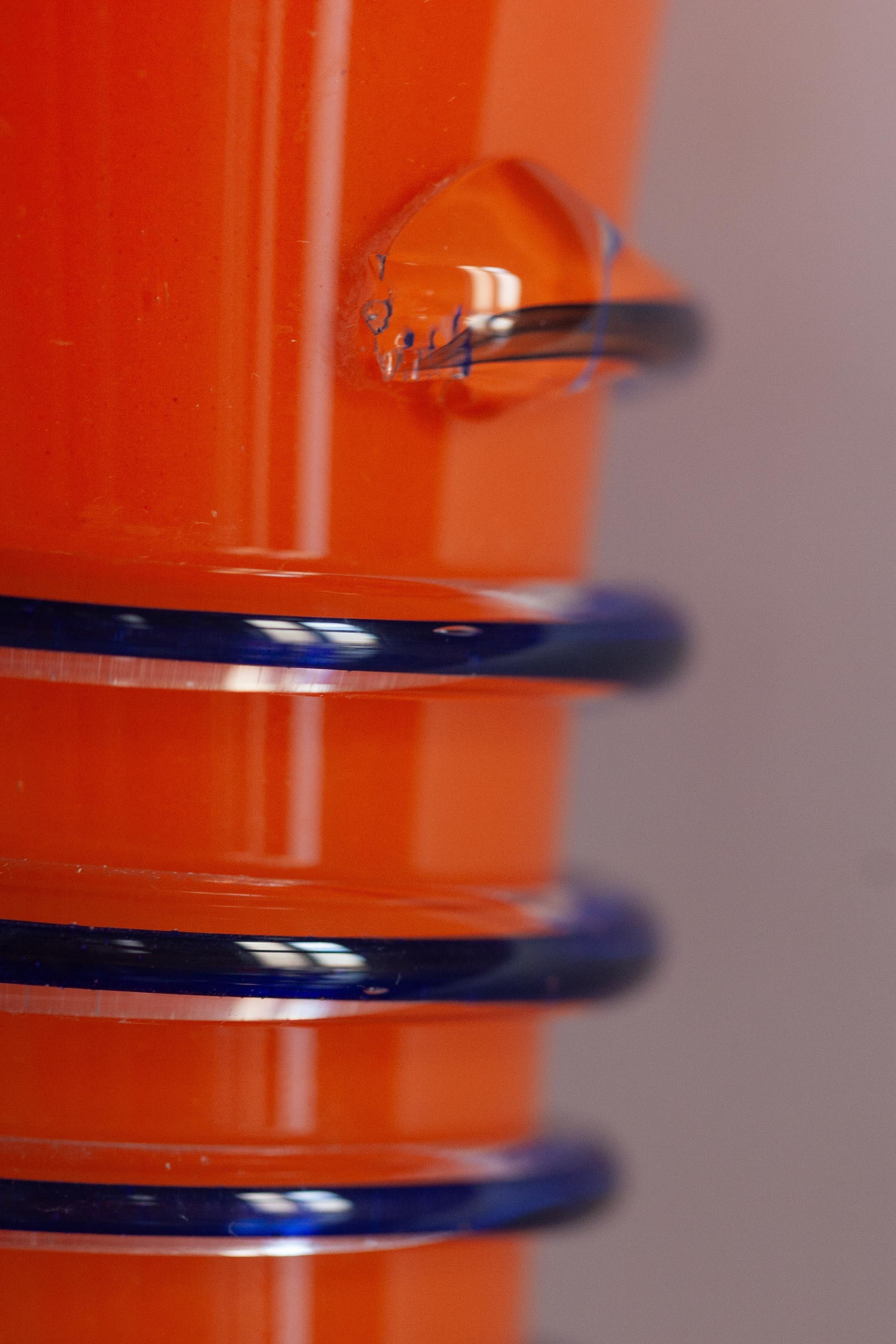 20th Century Mid Century Vintage Slim High Orange Decorative Glass Vase, Europe, 1960s For Sale