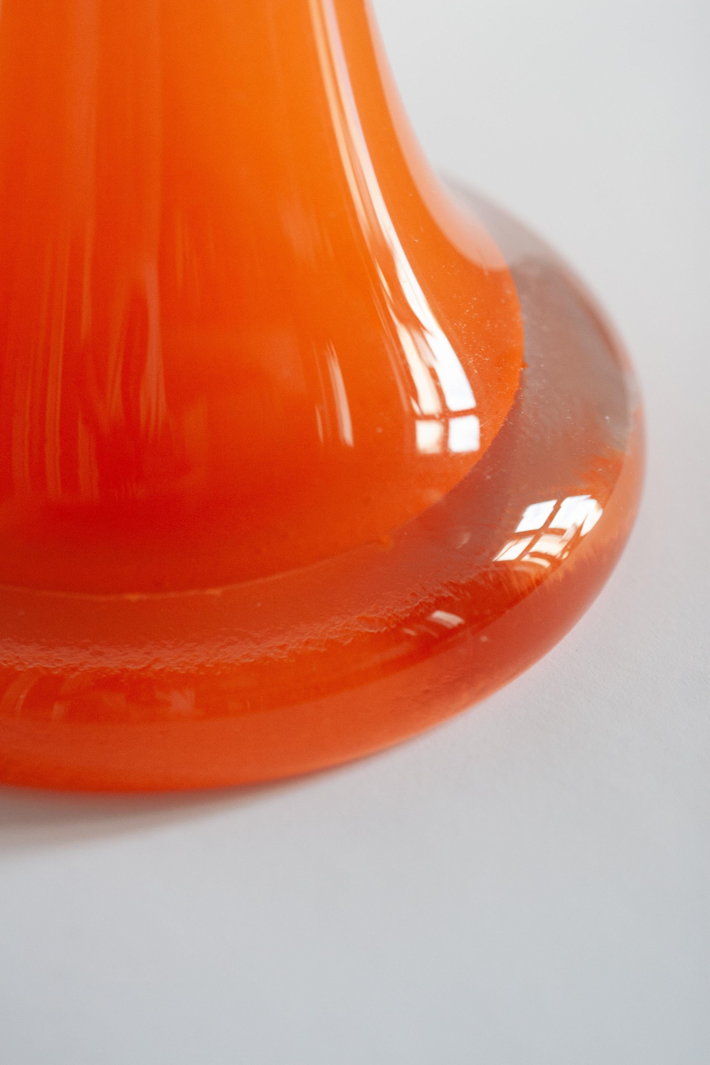 Mid Century Vintage Slim High Orange Decorative Glass Vase, Europe, 1960s For Sale 1