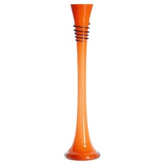 Mid Century Vintage Slim High Orange Decorative Glass Vase, Europe, 1960s