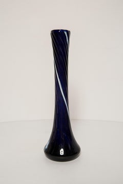Mid Century Vintage Slim Navy Dark Blue Decorative Glass Vase, Europe, 1960s