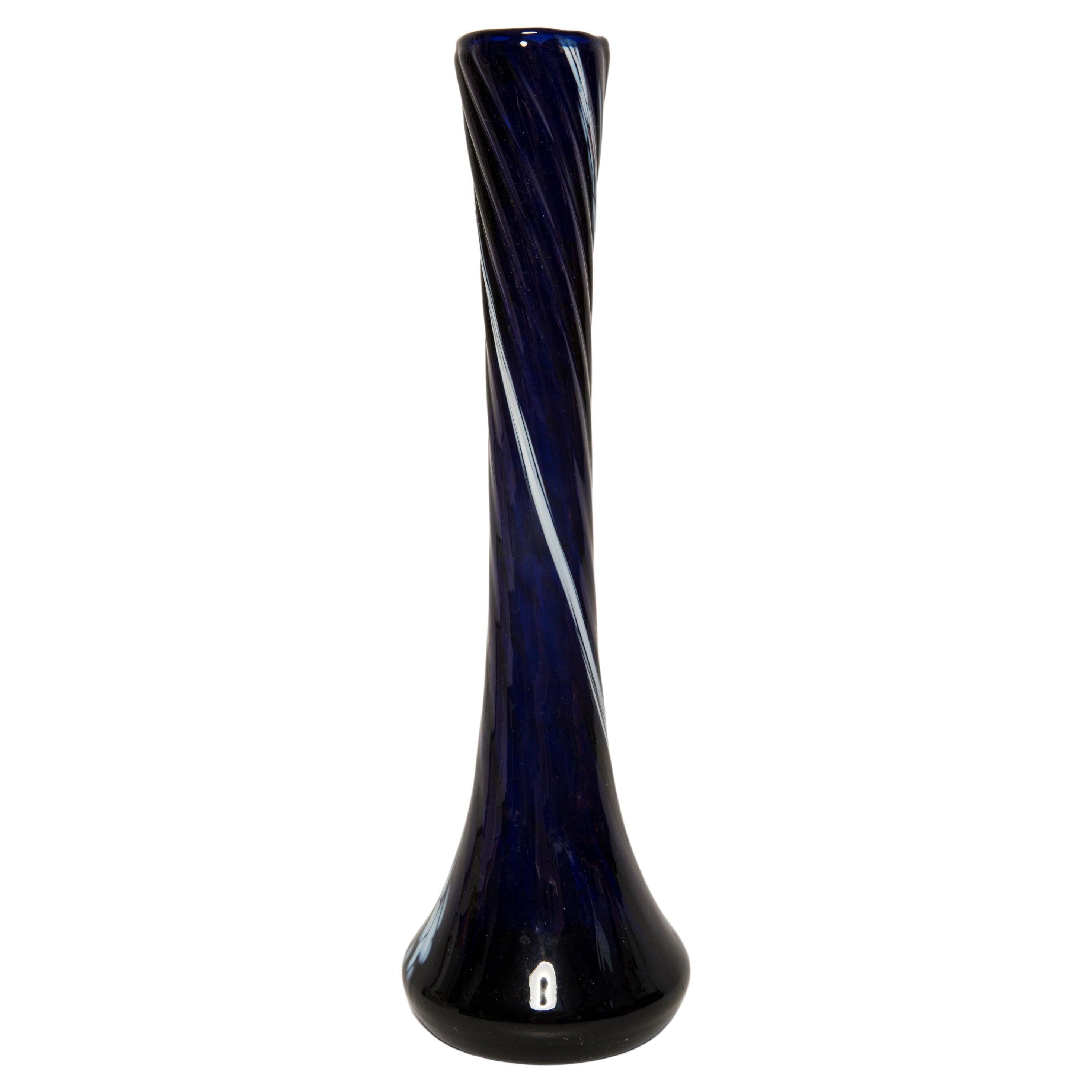 Mid Century Vintage Slim Navy Dark Blue Decorative Glass Vase, Europe, 1960s