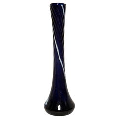Mid Century Vintage Slim Navy Dark Blue Decorative Glass Vase, Europe, 1960s
