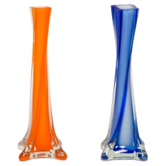Mid Century Vintage Slim Orange and Blue Decorative Glass Vases, Europe, 1960s