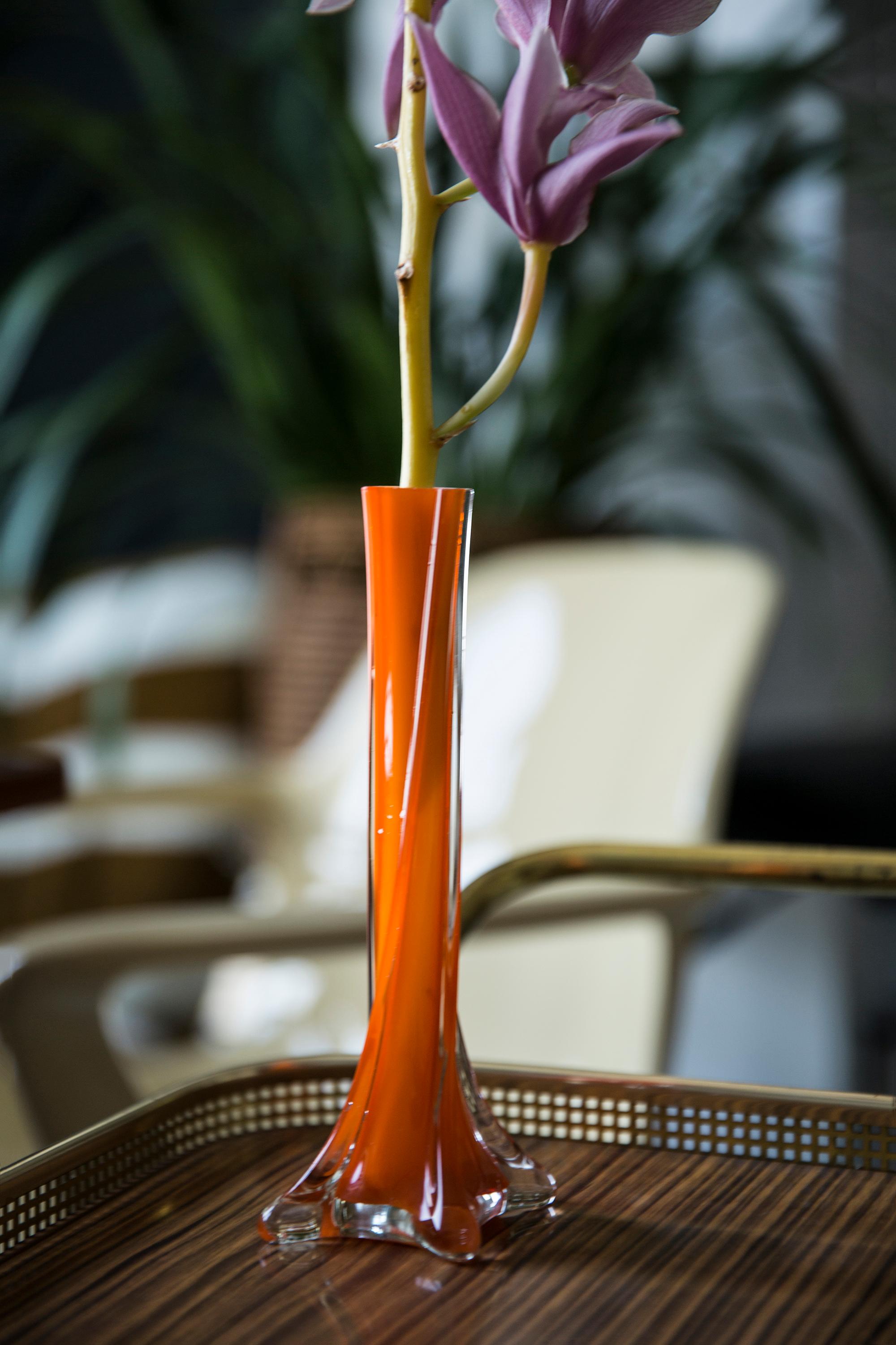 vintage tall orange glass vase