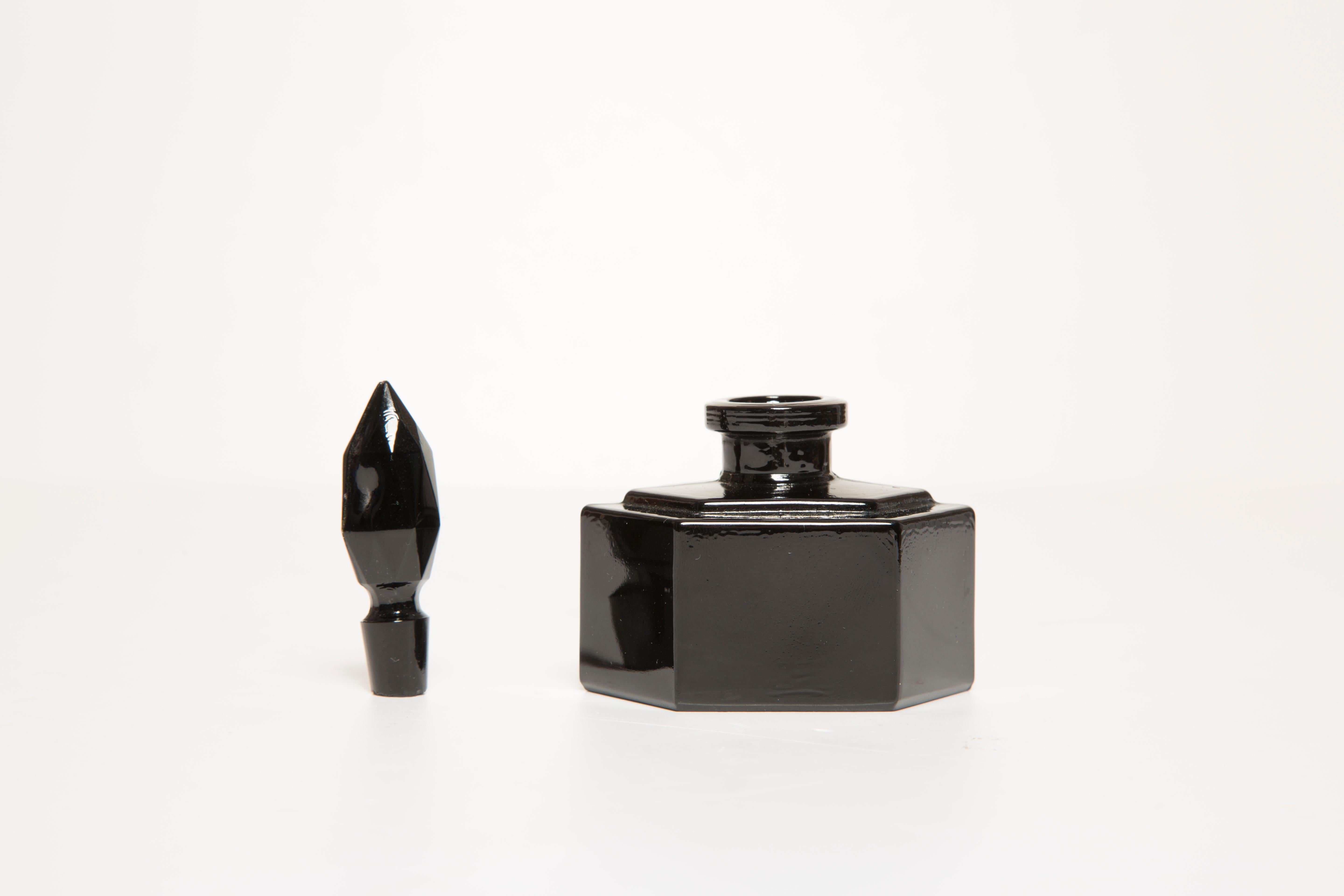 Mid-Century Modern Mid Century Vintage Small Black Decorative Glass Perfume Bottle, Europe, 1960s For Sale