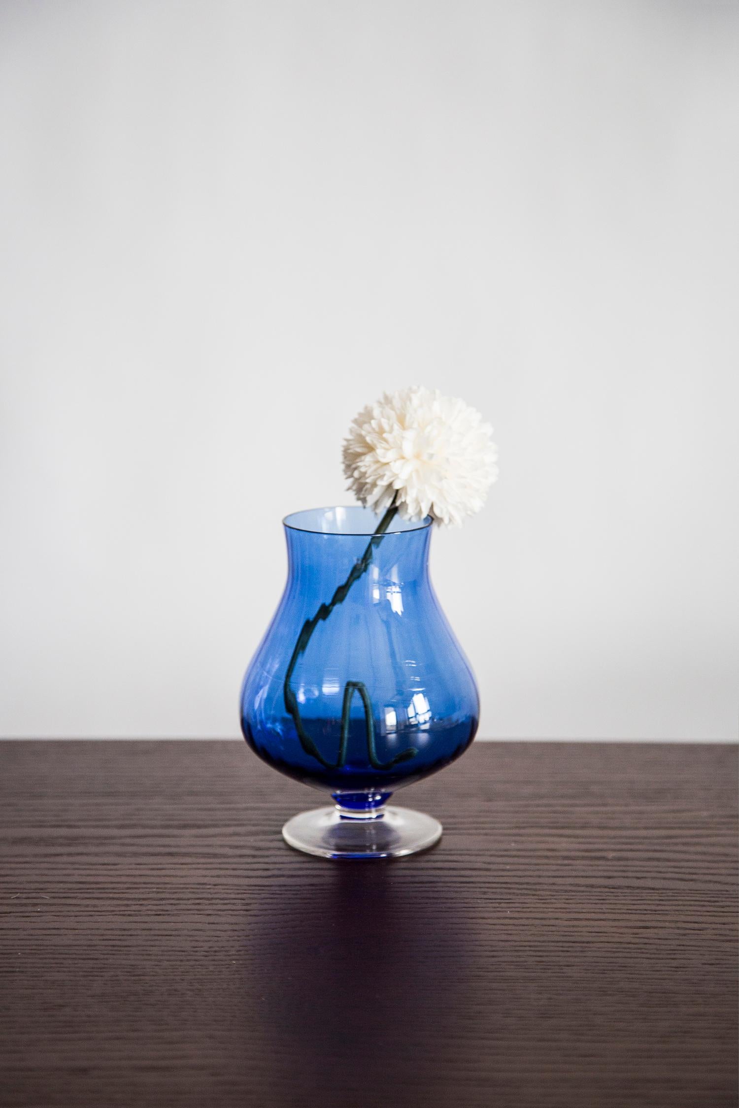 Mid-Century Modern Mid Century Vintage Small Blue Crystal Vase, 20th Century, Europe, 1960s For Sale