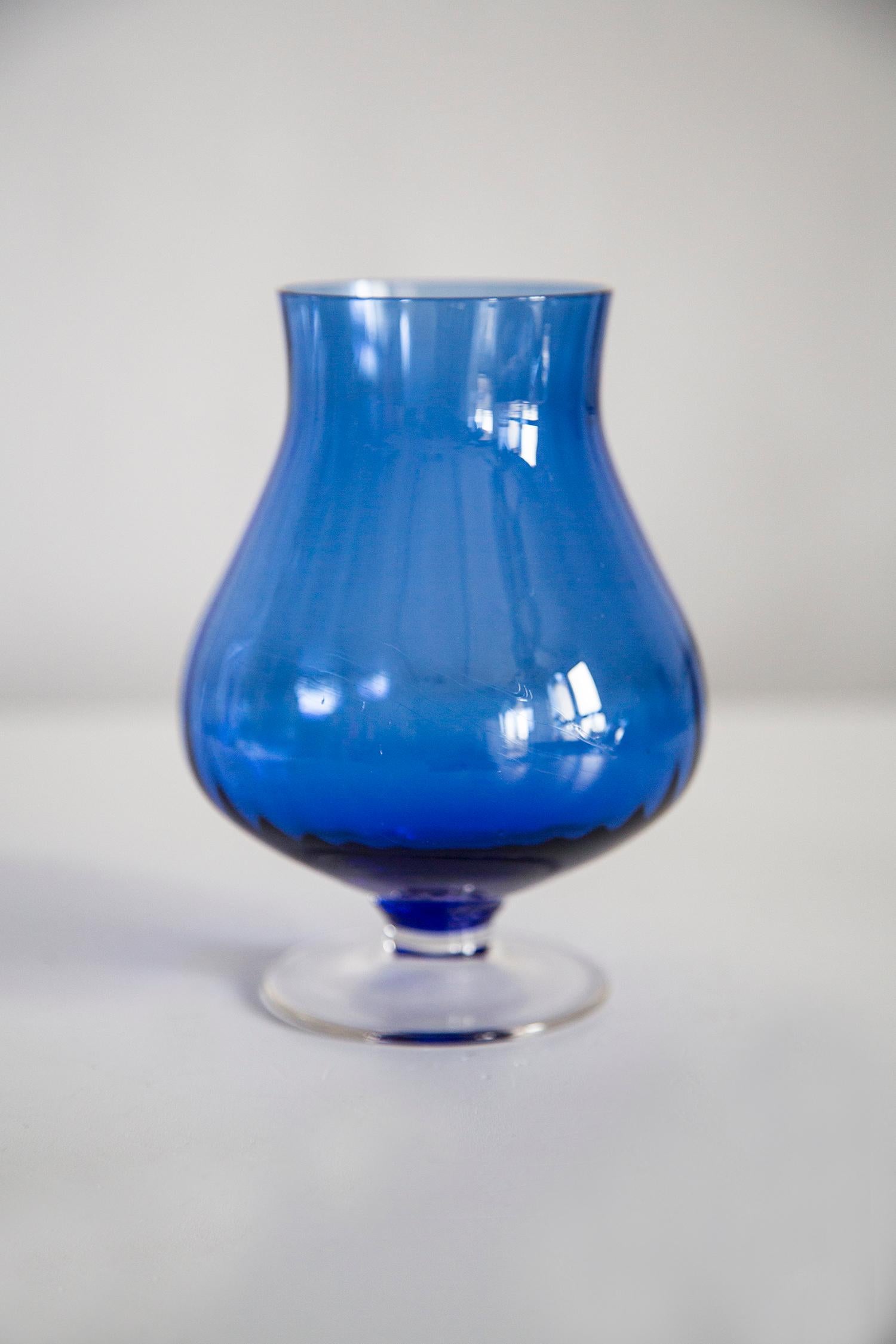 Glass Mid Century Vintage Small Blue Crystal Vase, 20th Century, Europe, 1960s For Sale