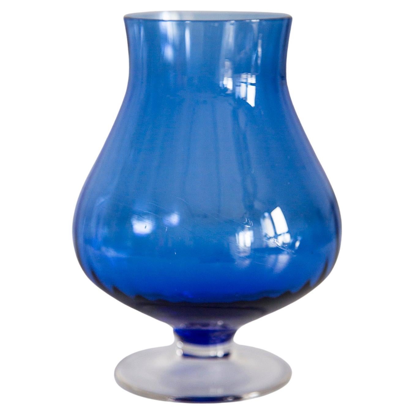 Mid Century Vintage Small Blue Crystal Vase, 20th Century, Europe, 1960s