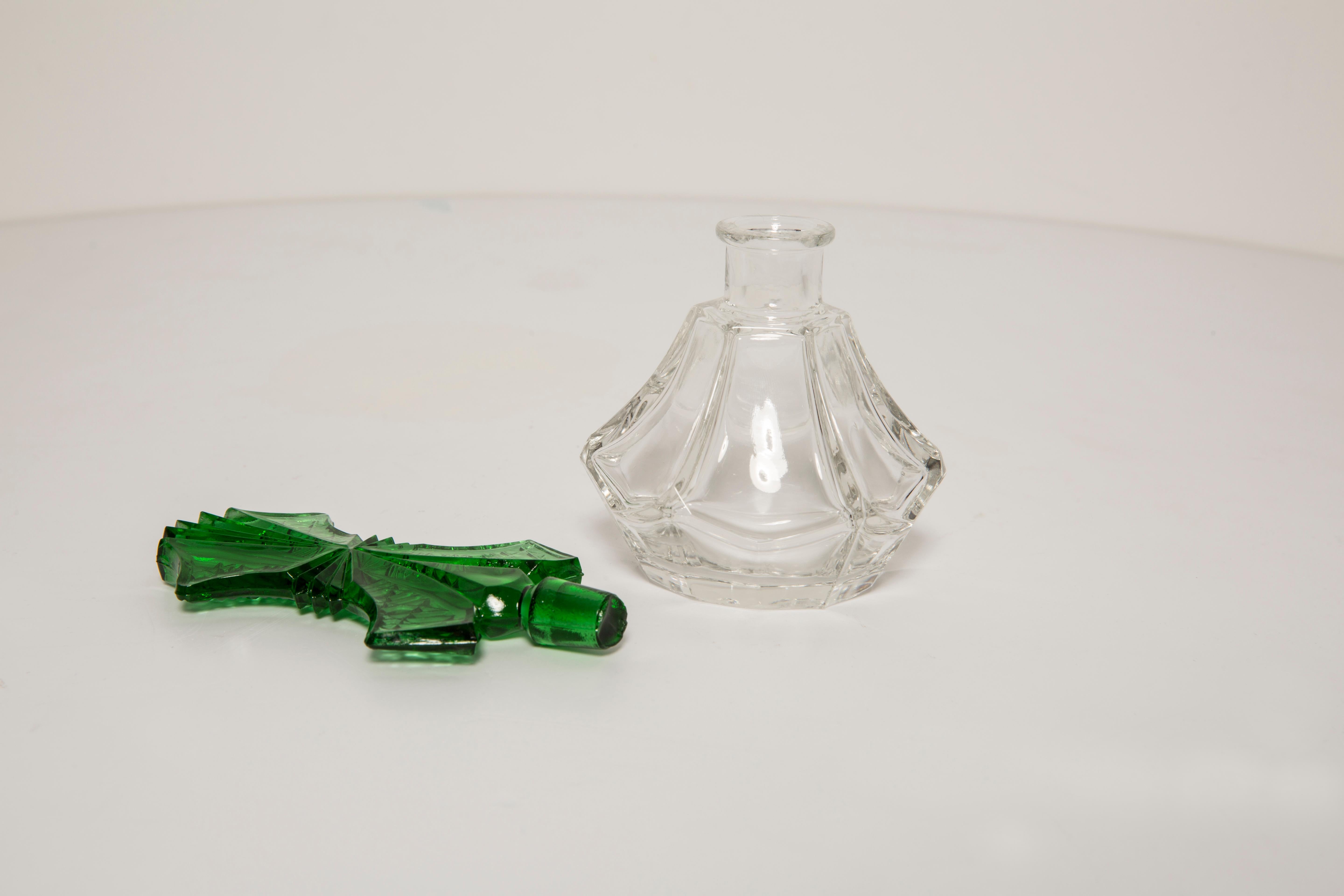 Mid-Century Modern Mid Century Vintage Small Green Decorative Glass Perfume Bottle, Europe, 1960s For Sale