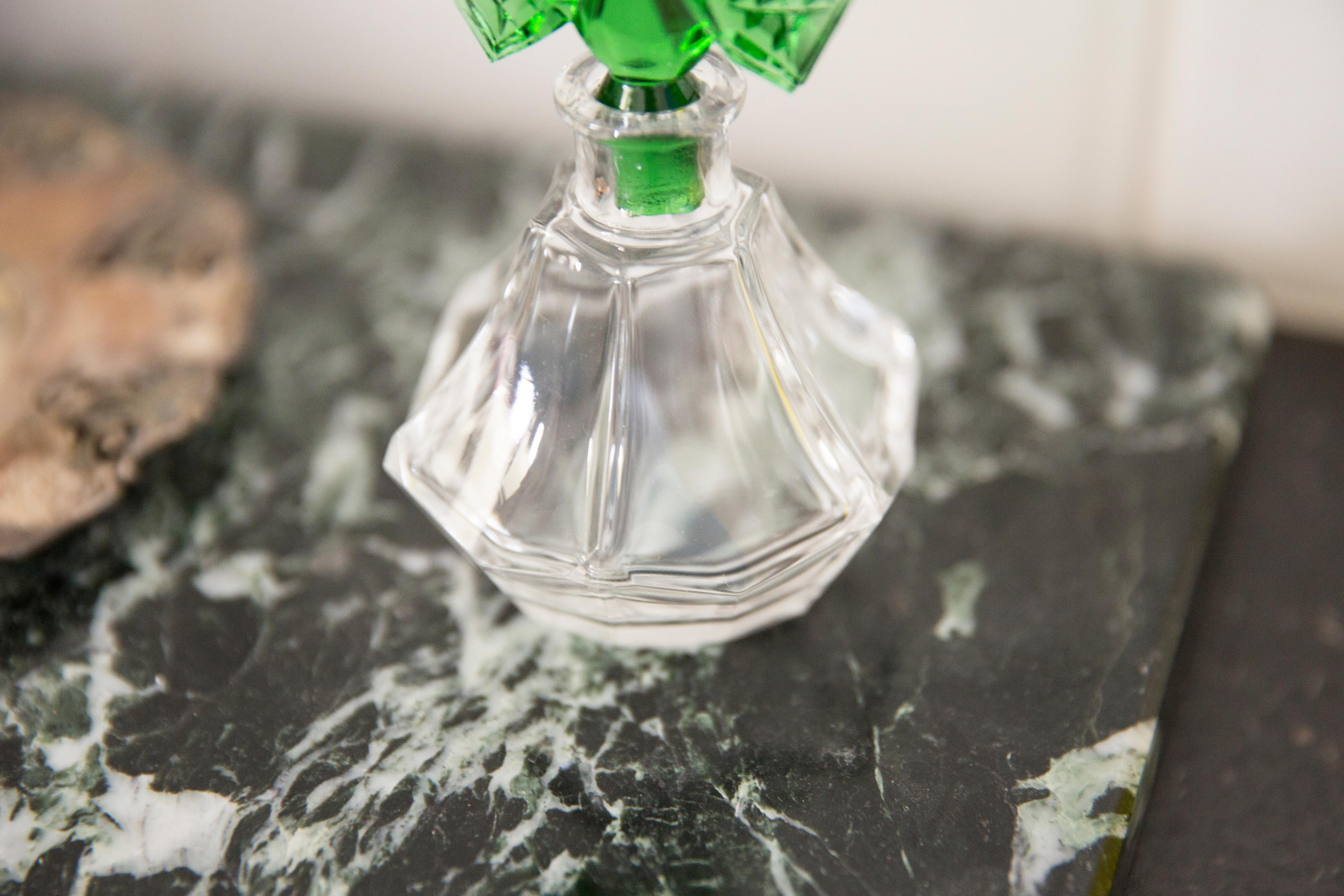 Mid Century Vintage Small Green Decorative Glass Perfume Bottle, Europe, 1960s For Sale 2