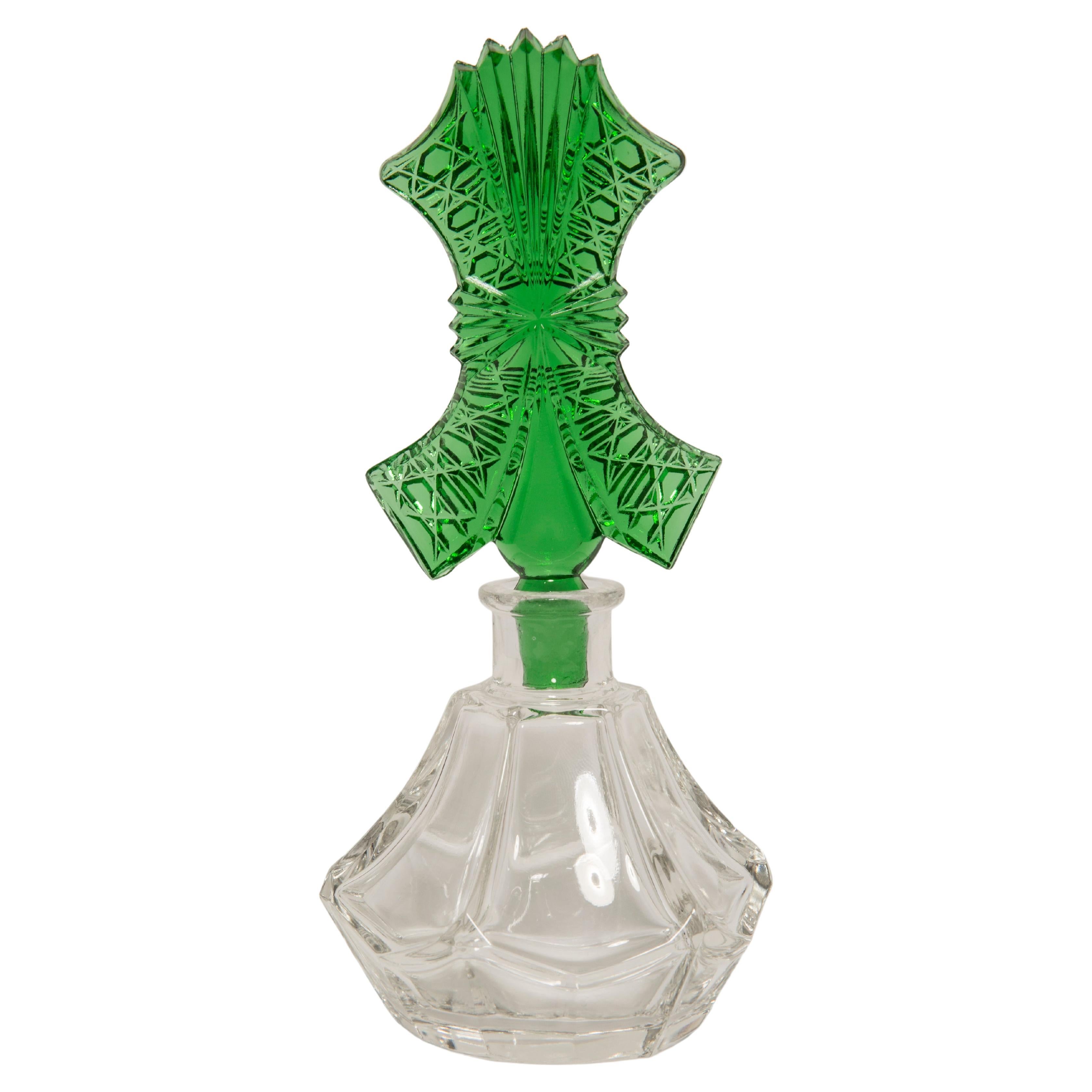 Mid Century Vintage Small Green Decorative Glass Perfume Bottle, Europe, 1960s For Sale