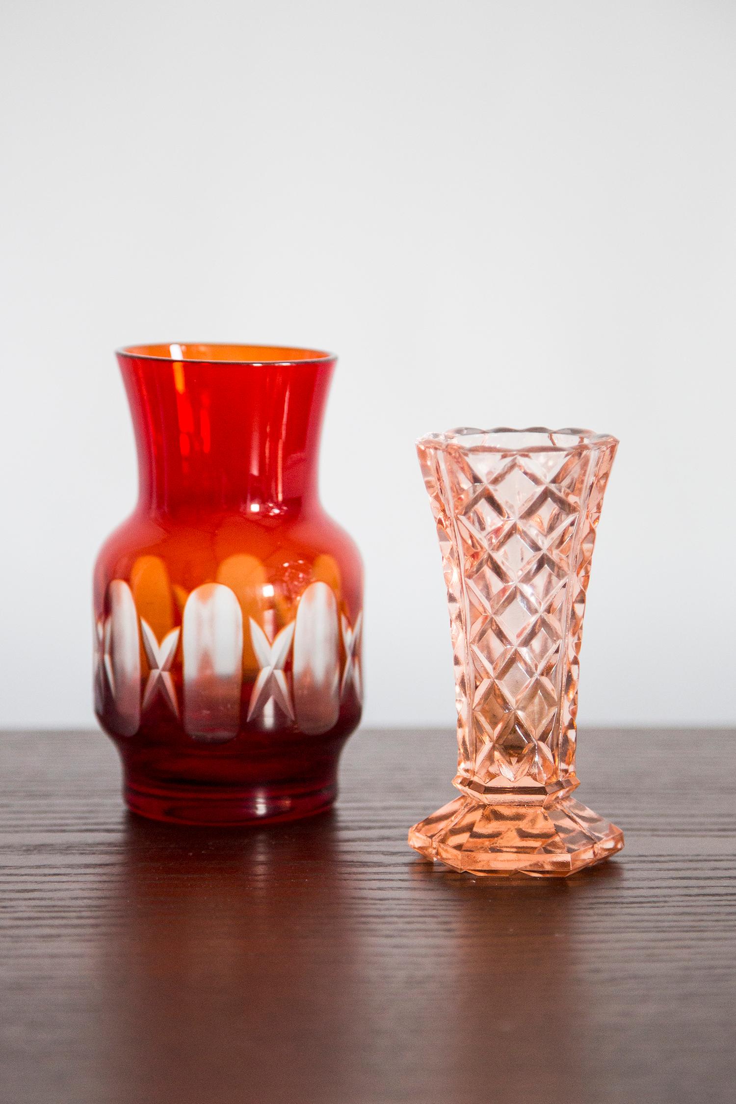 Polish Mid Century Vintage Small Orange Crystal Vase, 20th Century, Europe, 1960s For Sale