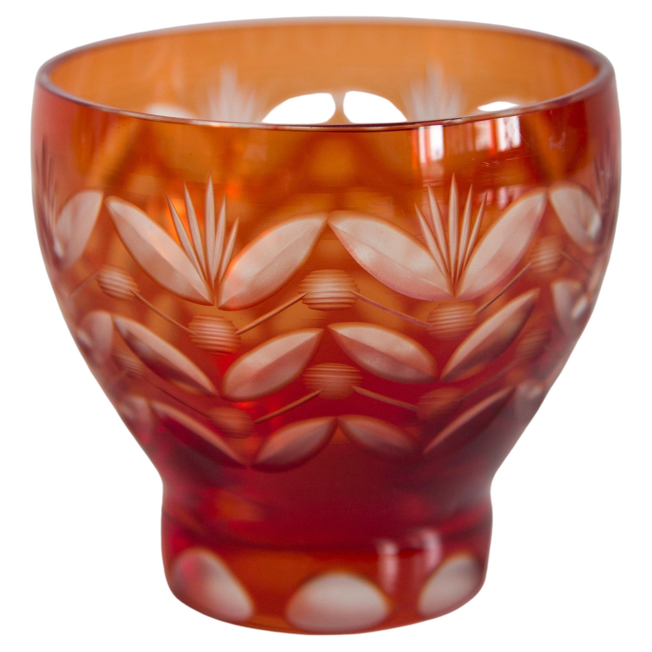 Mid Century Vintage Small Orange Red Crystal Vase, 20th Century, Europe, 1960s For Sale