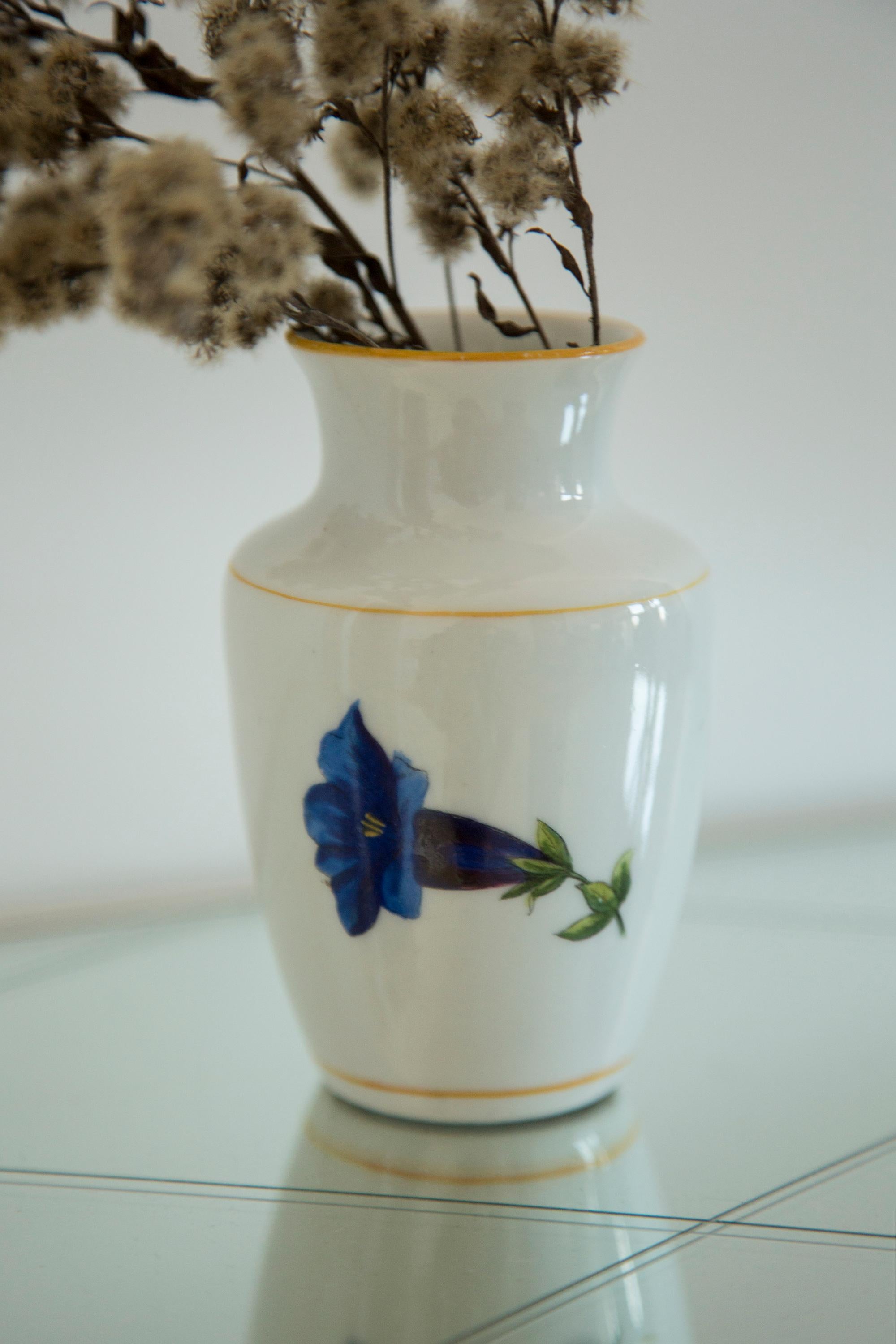 Italian Midcentury Vintage Small Porcelain Blue Flower Vase, Europe, 1960s For Sale