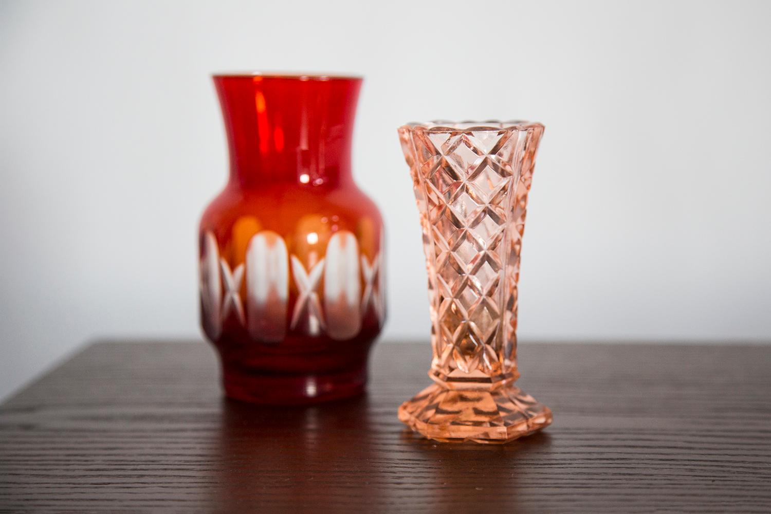 Polish Mid Century Vintage Small Red Crystal Vase, 20th Century, Europe, 1960s For Sale