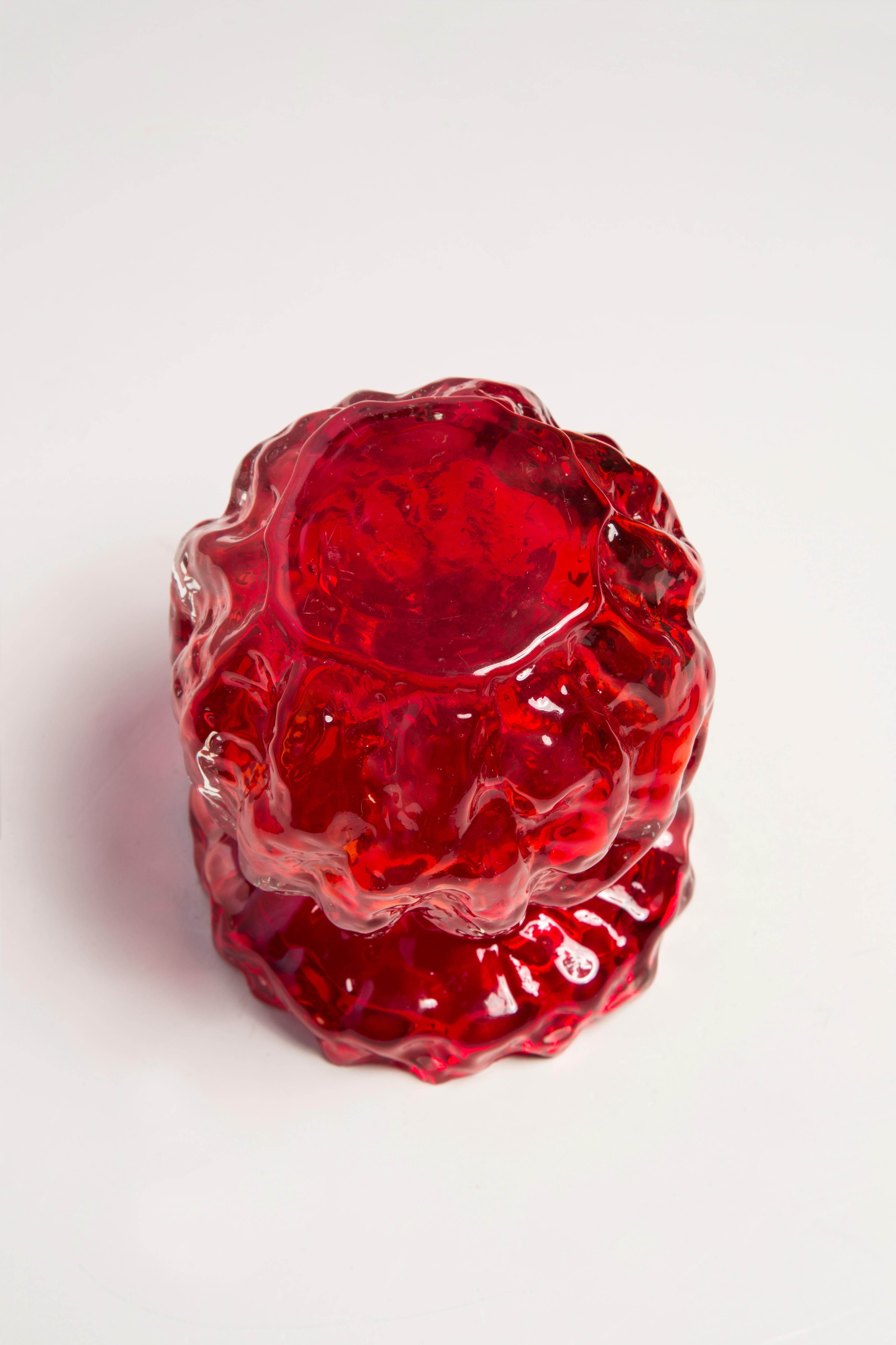 Mid Century Vintage Small Red Ingrid Glass Vase Rock Crystal, Germany, 1970s For Sale 5