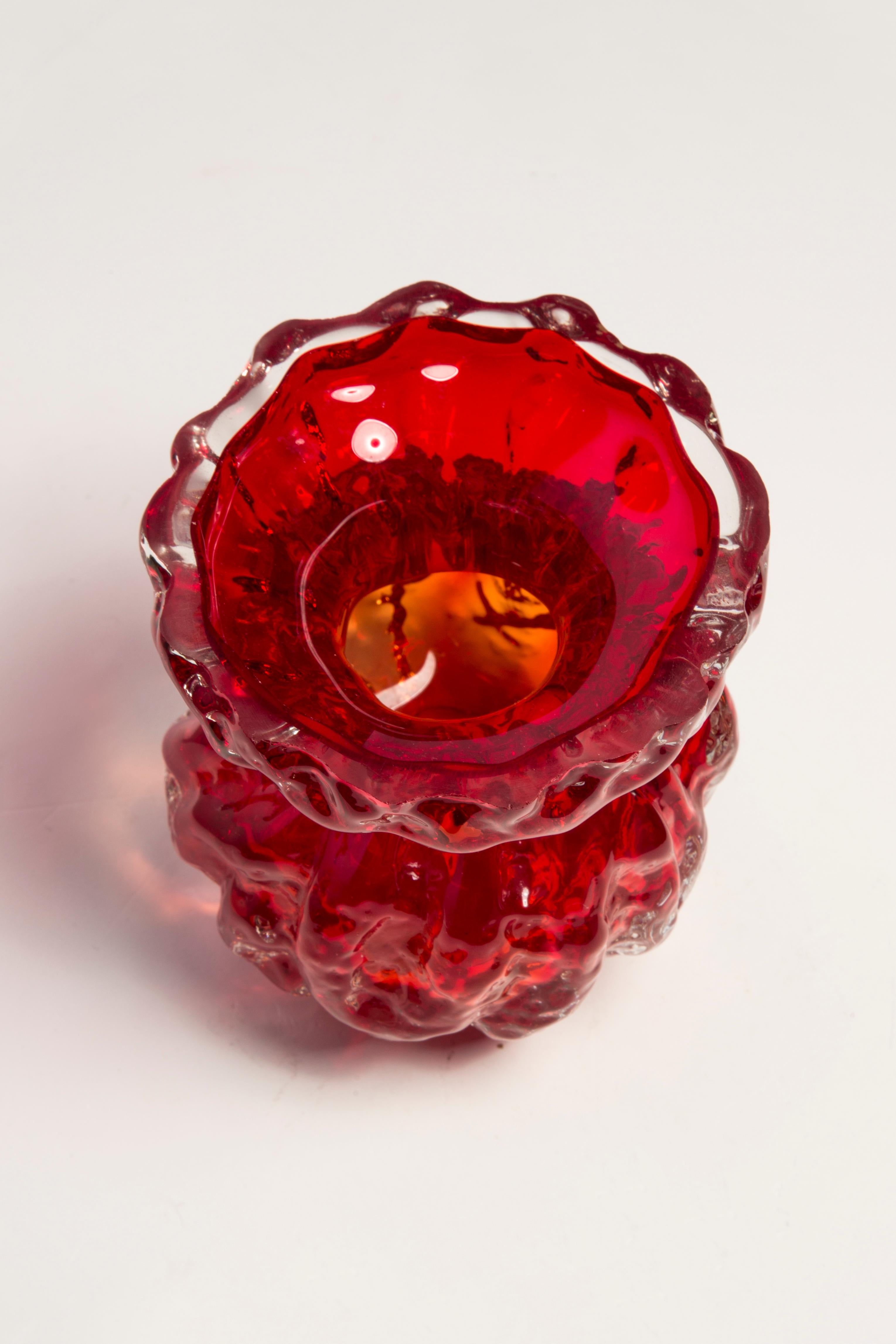 Mid Century Vintage Small Red Ingrid Glass Vase Rock Crystal, Germany, 1970s For Sale 6