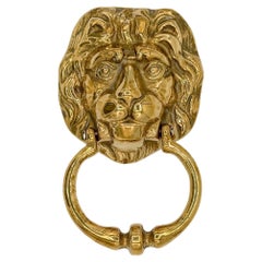 Mid Century Vintage Solid Brass Lion Head Door Knocker
