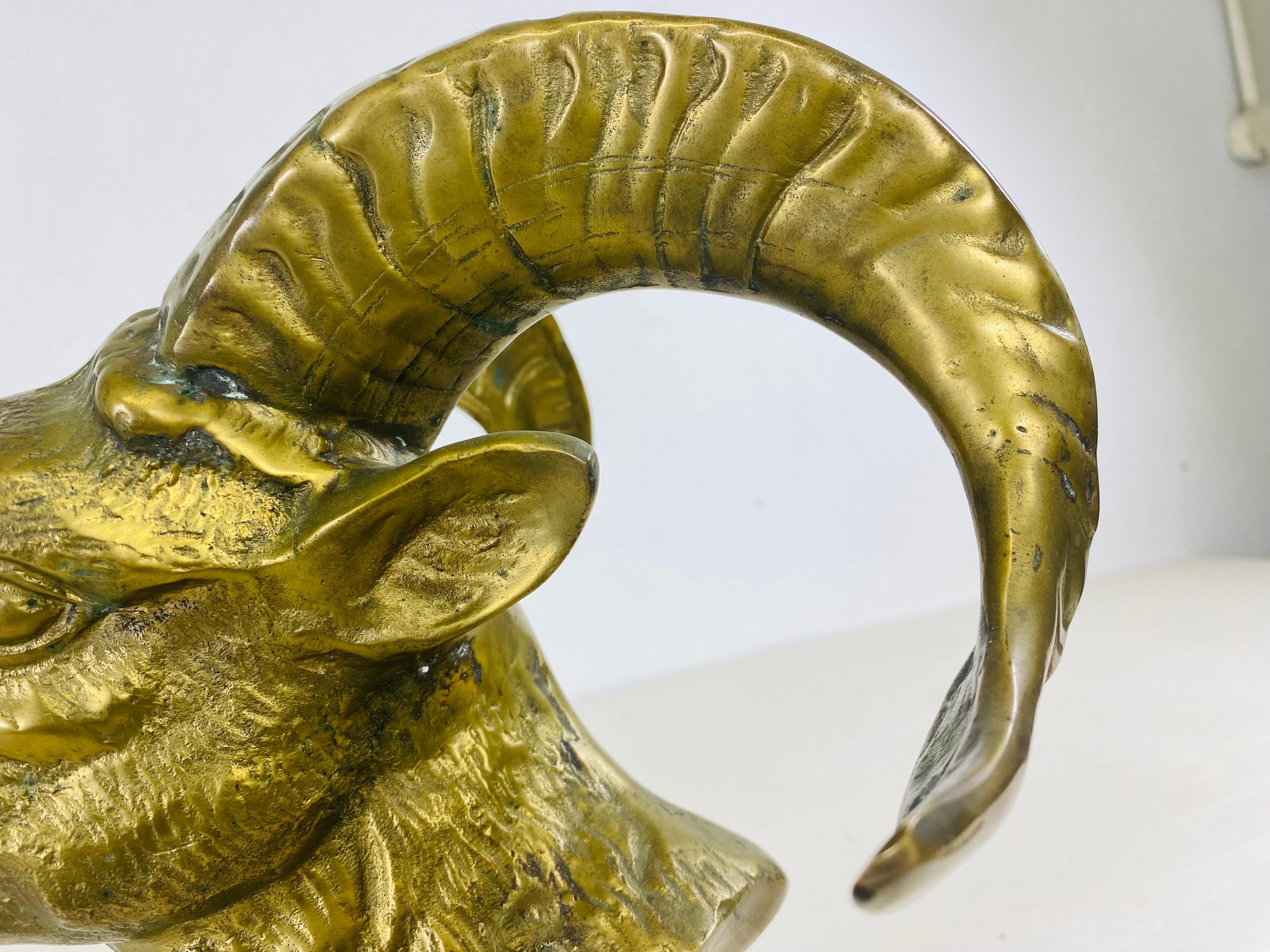 Mid-Century Modern Midcentury Vintage Solid Brass Ramshead Bust For Sale