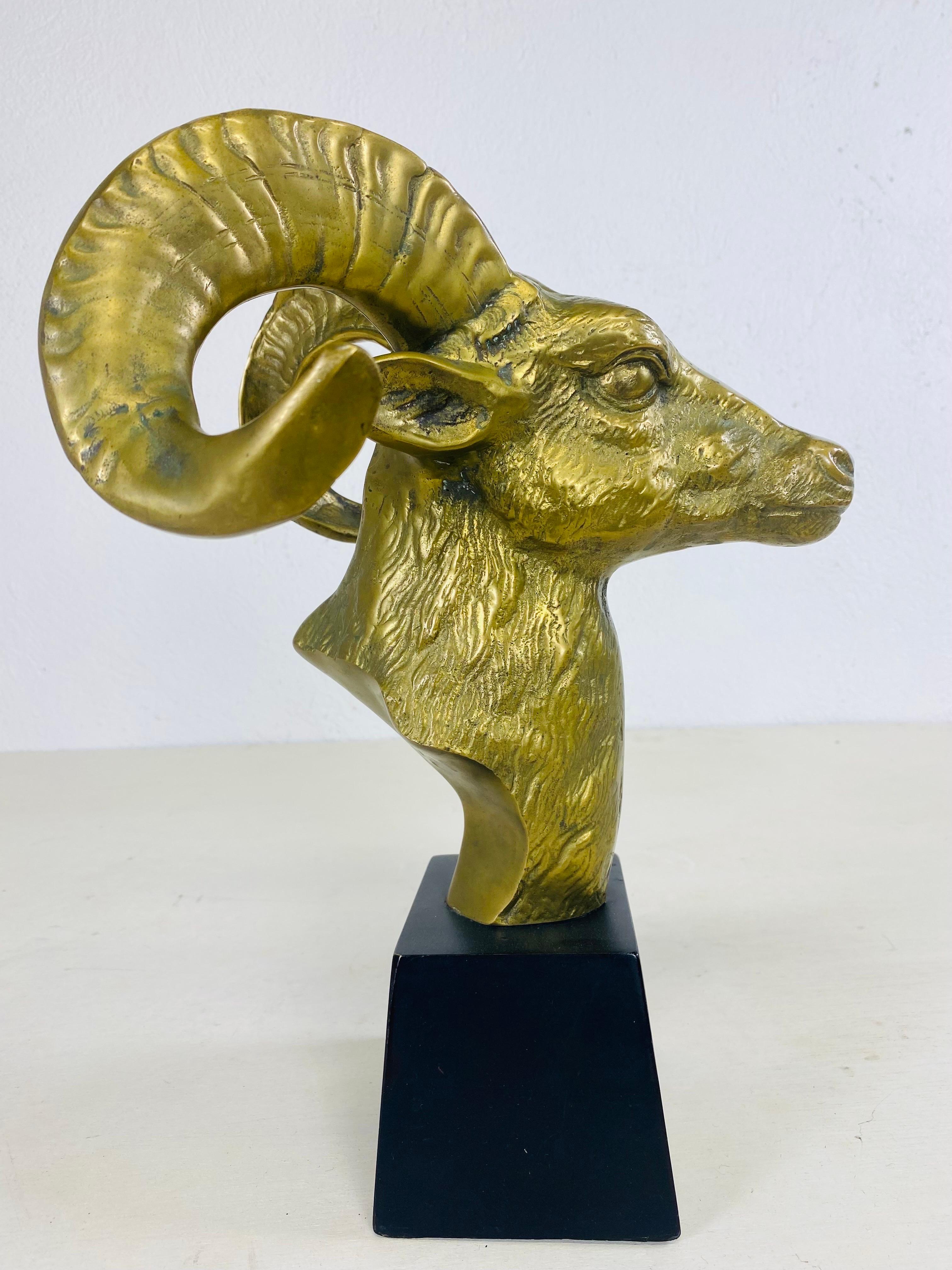 Midcentury Vintage Solid Brass Ramshead Bust In Good Condition For Sale In Allentown, PA