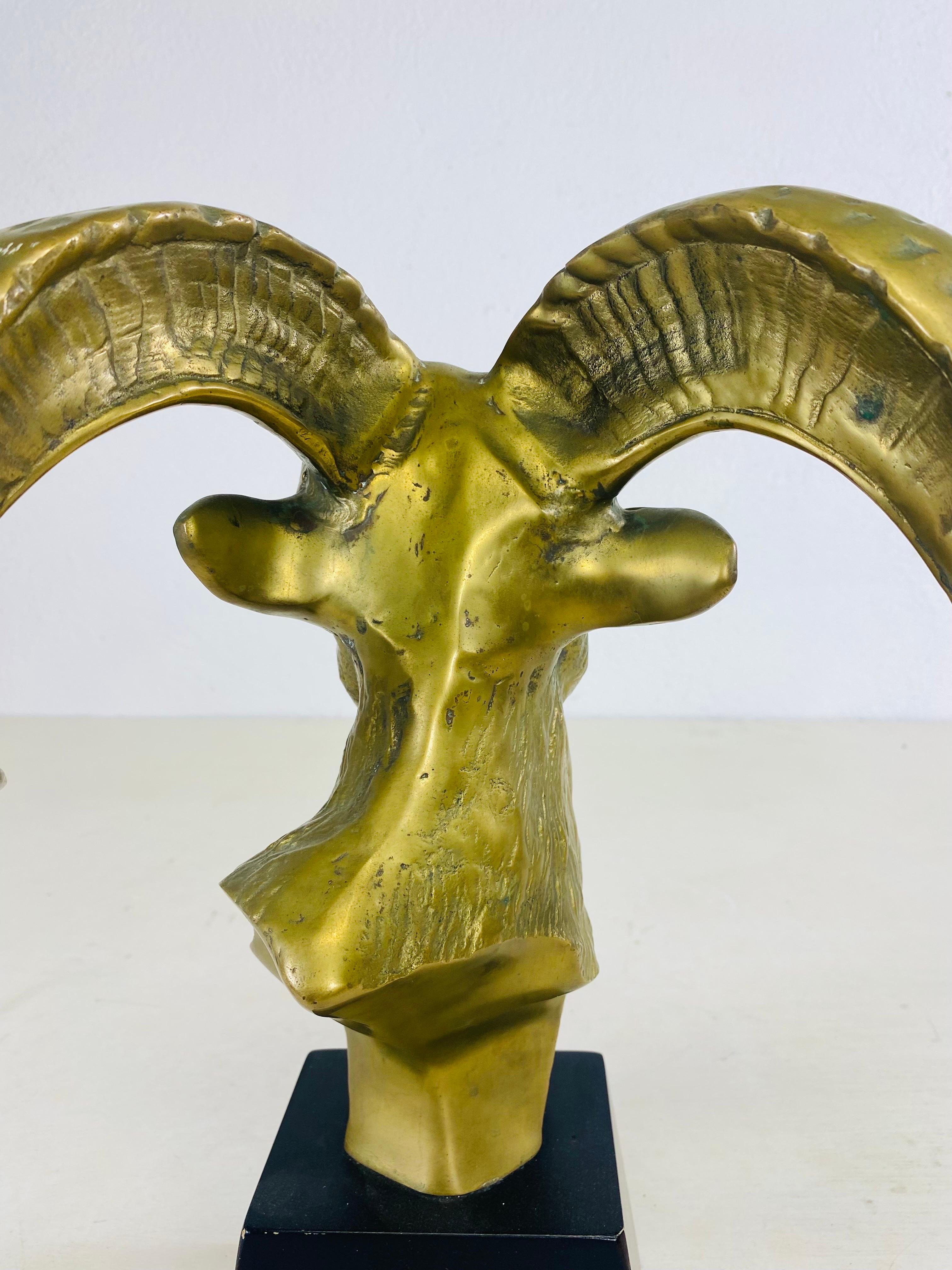 Midcentury Vintage Solid Brass Ramshead Bust For Sale 2