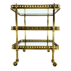 Carrello italiano a tre piani in ottone massiccio della metà del secolo scorso