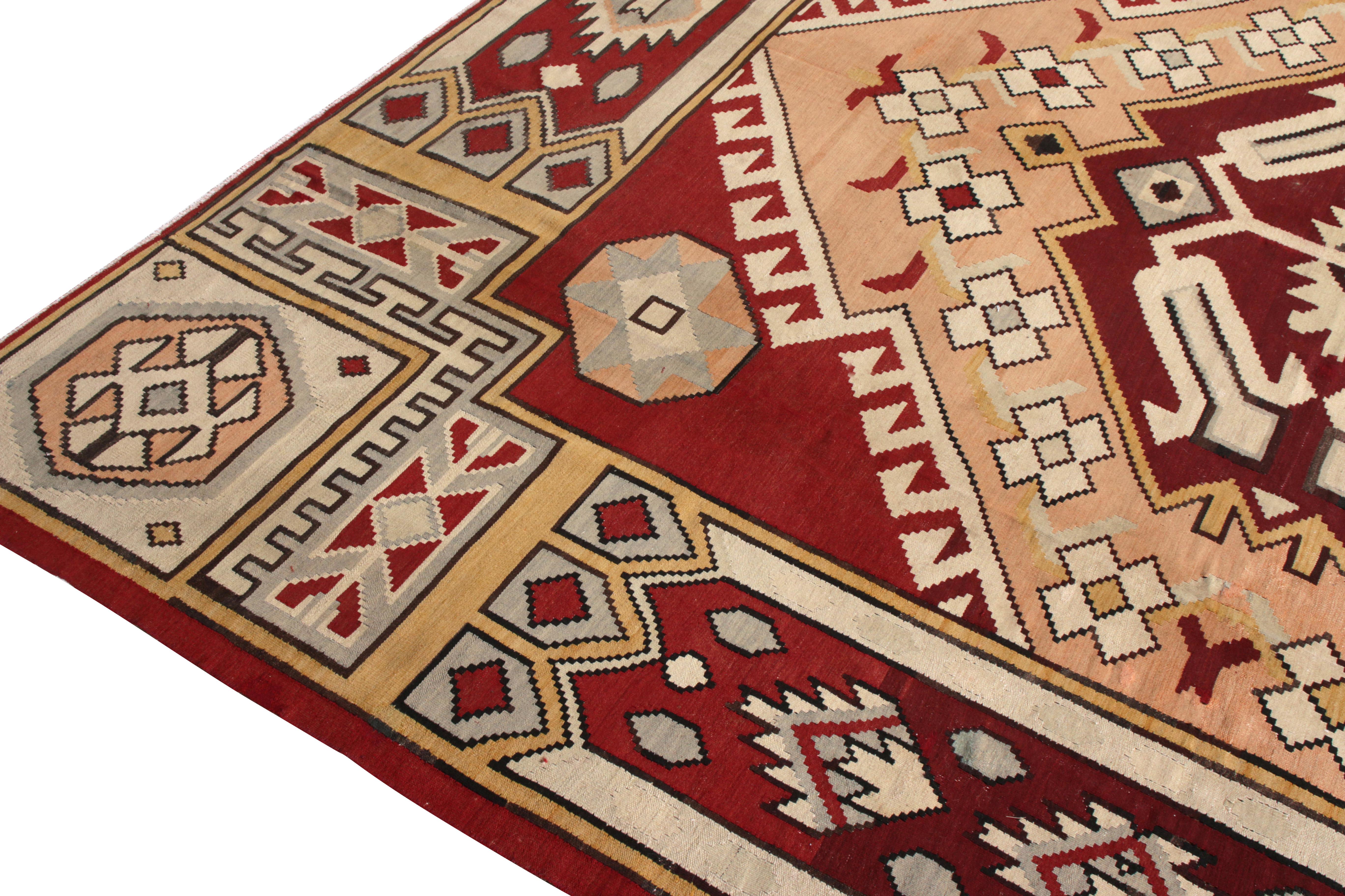 Midcentury Vintage Square Kilim Rug in Red Geometric Pattern by Rug & Kilim In Good Condition For Sale In Long Island City, NY