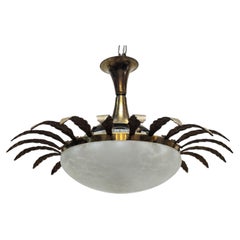 Mid Century Vintage Sunburst Glass & Brass Pendant