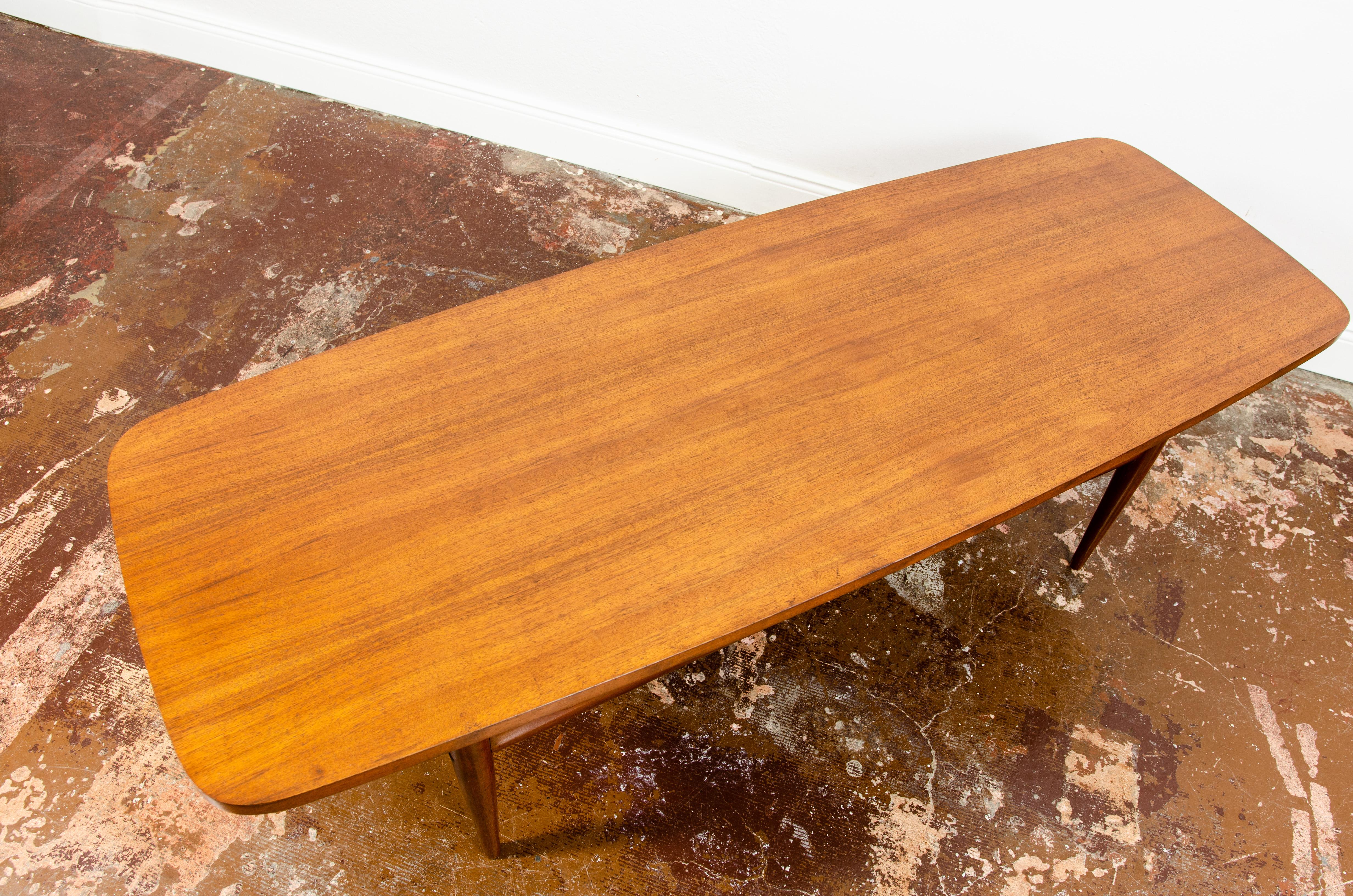 Mid-Century Vintage Surfboard Coffee Table with Ladder Storage 1960's In Good Condition In Wroclaw, PL