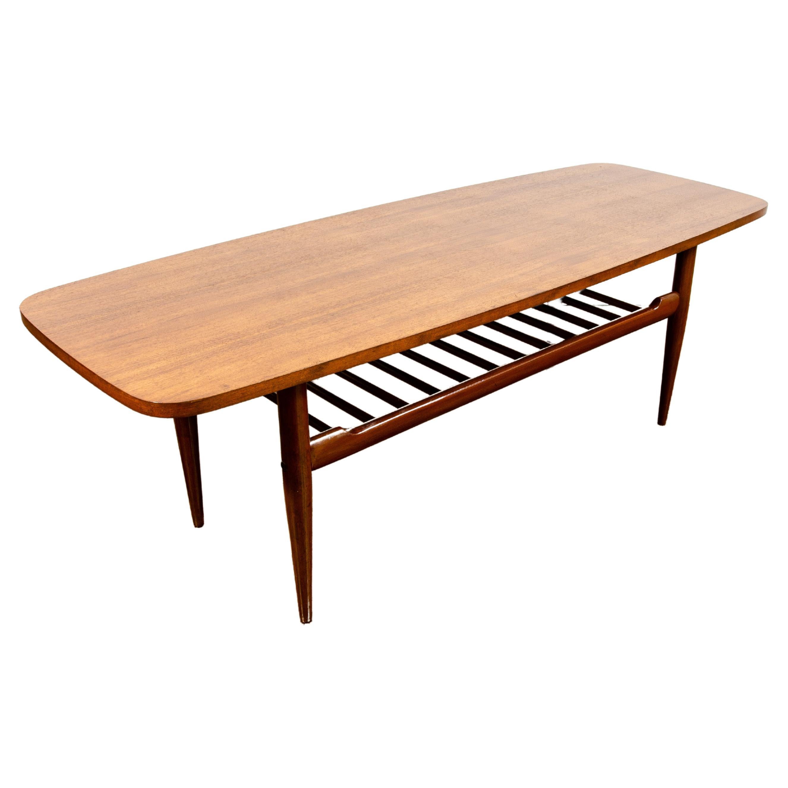 Mid-Century Vintage Surfboard Coffee Table with Ladder Storage 1960's
