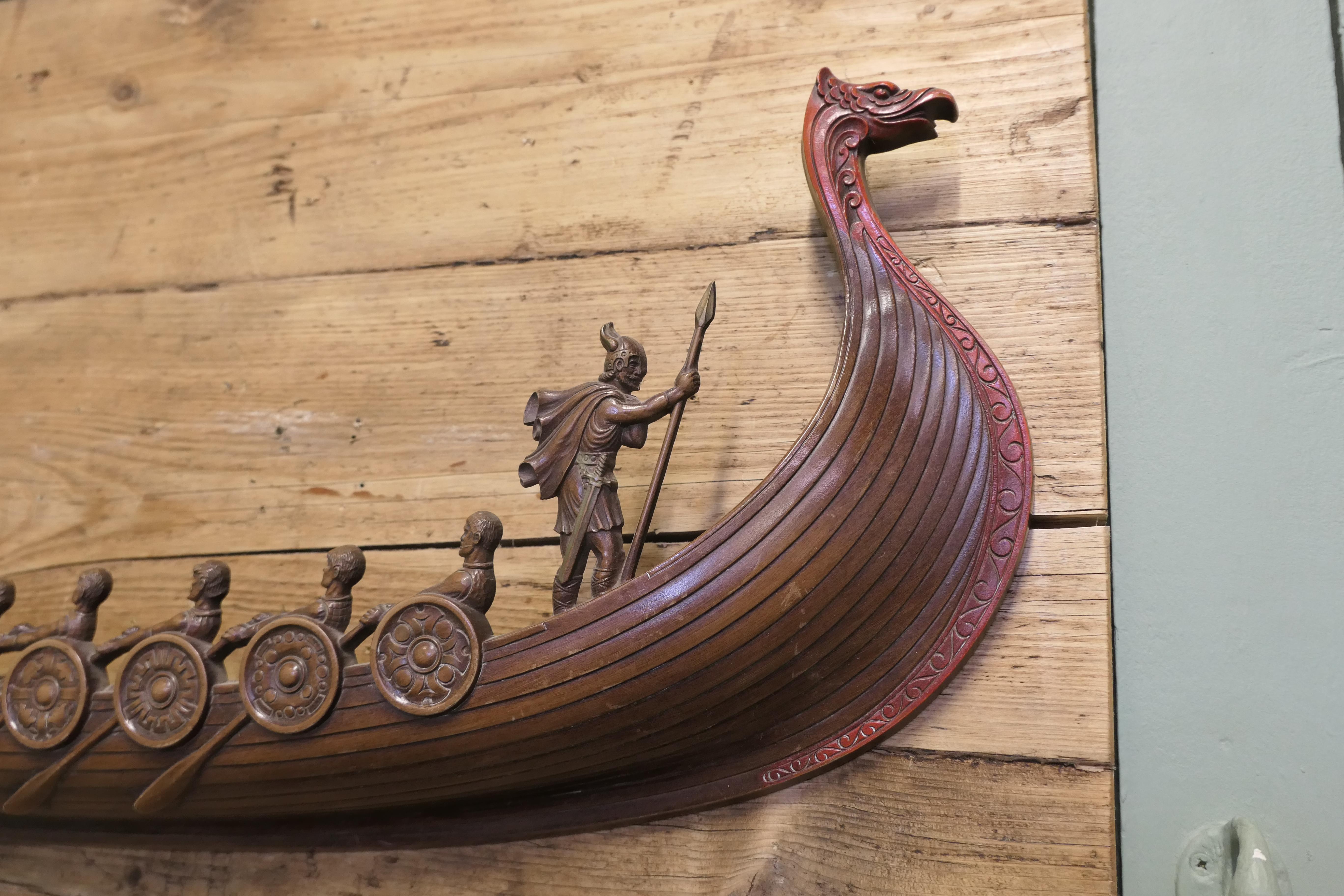 Mid-Century Modern Art of Vintage By Vintage Syroco Viking Ship Wall Art en vente