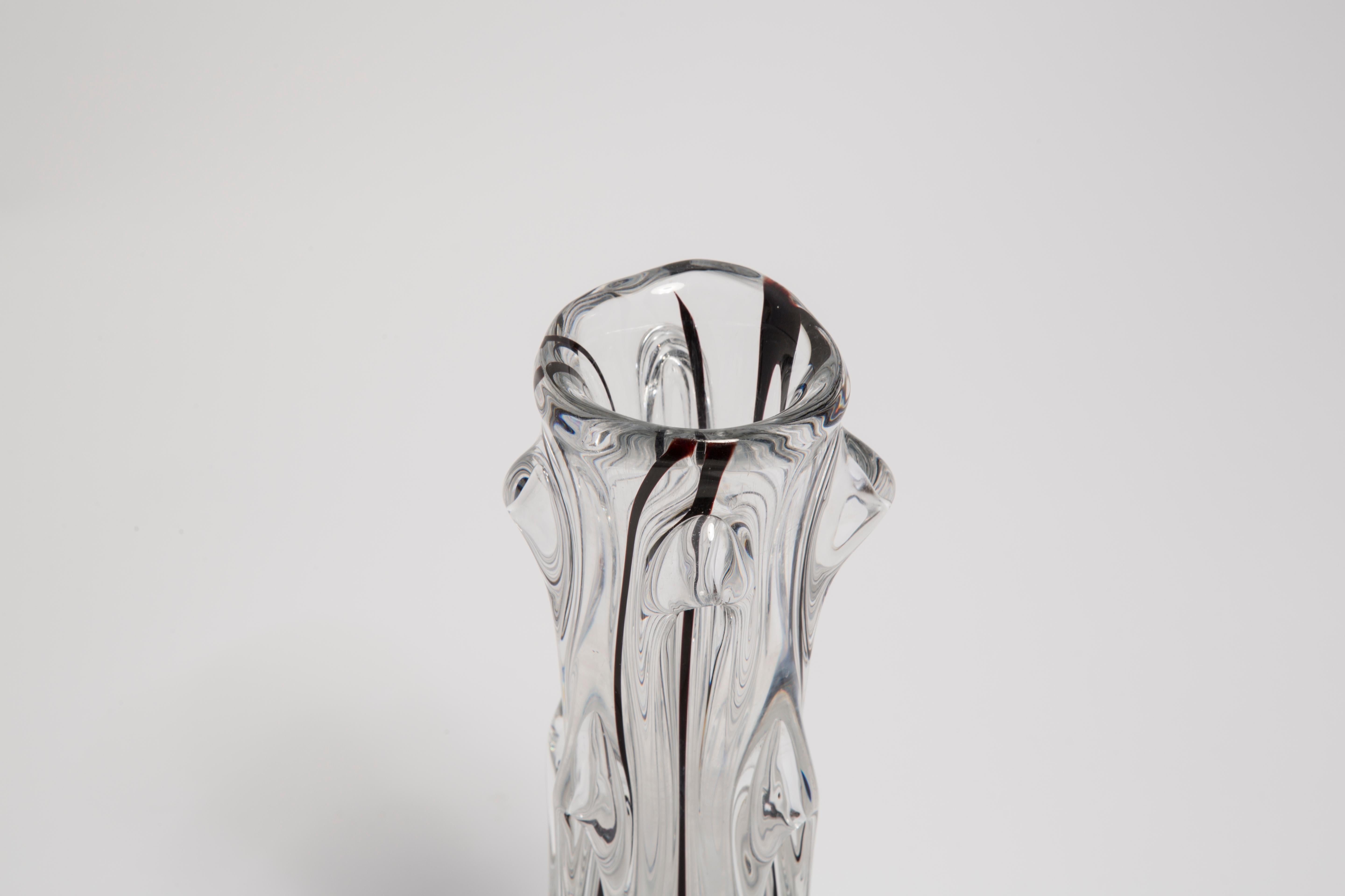 Mid Century Vintage Transparent and Black Artistic Glass Vase, Europe, 1970s For Sale 4