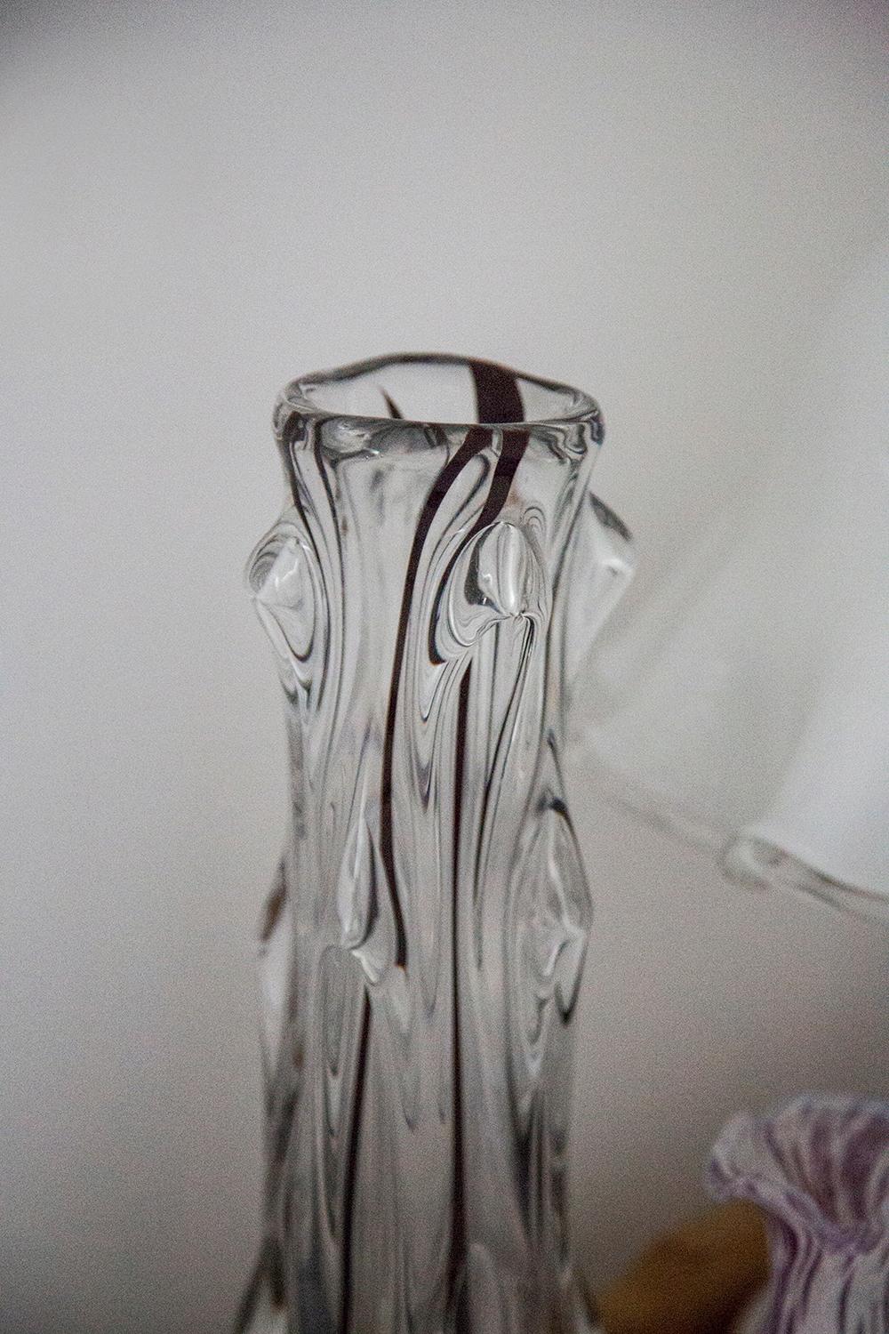 Mid Century Vintage Transparent and Black Artistic Glass Vase, Europe, 1970s In Excellent Condition For Sale In 05-080 Hornowek, PL
